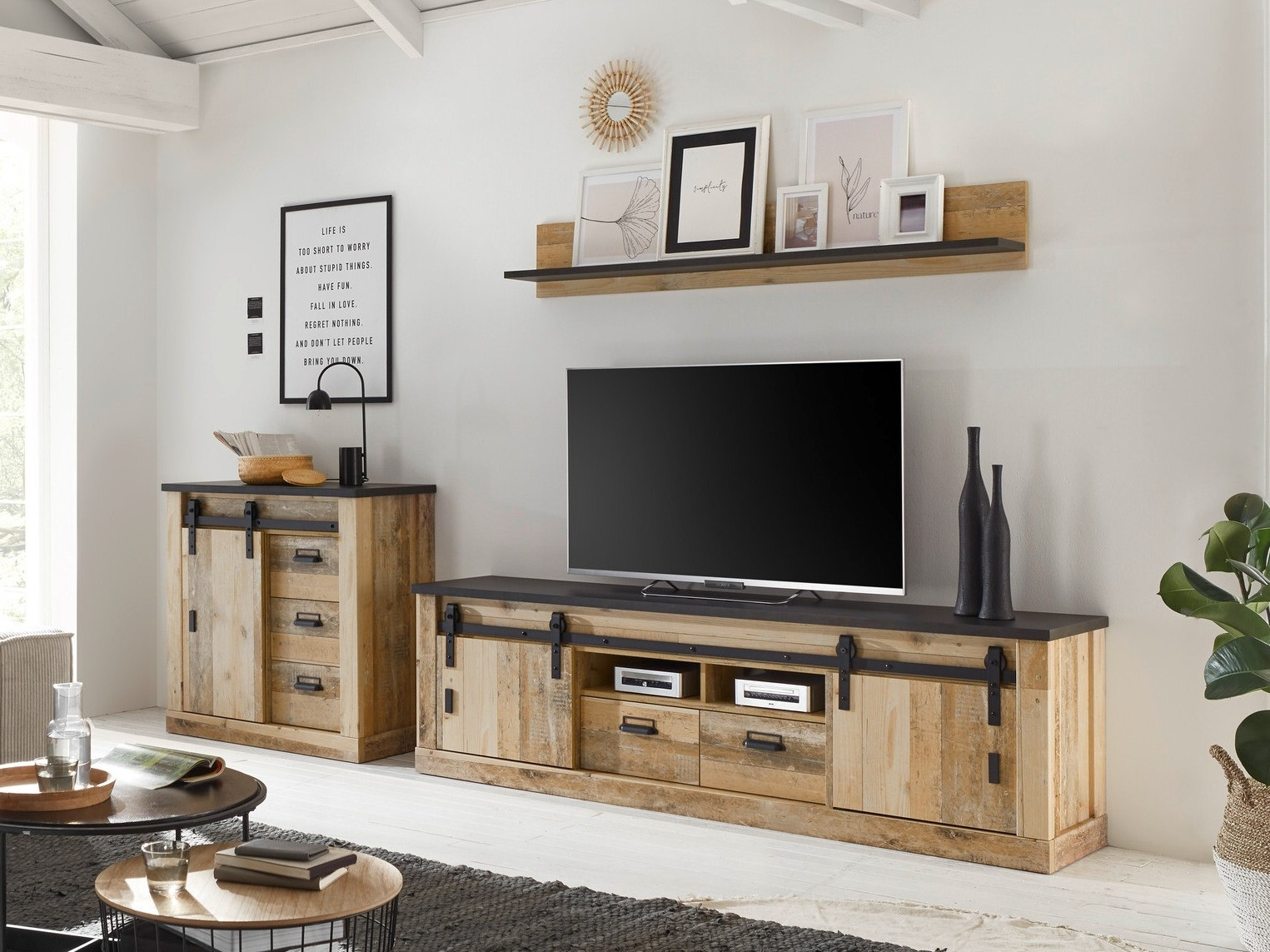 Woonkamerset Cirtale 132 (Verouderd hout + Antraciet)