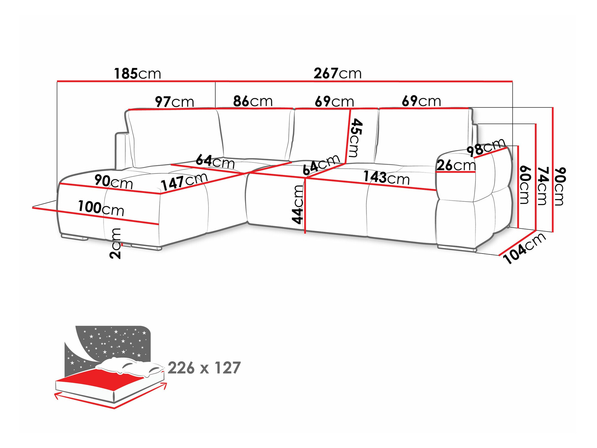 Hoekbank Lincoln 198 (Artico Peerl)