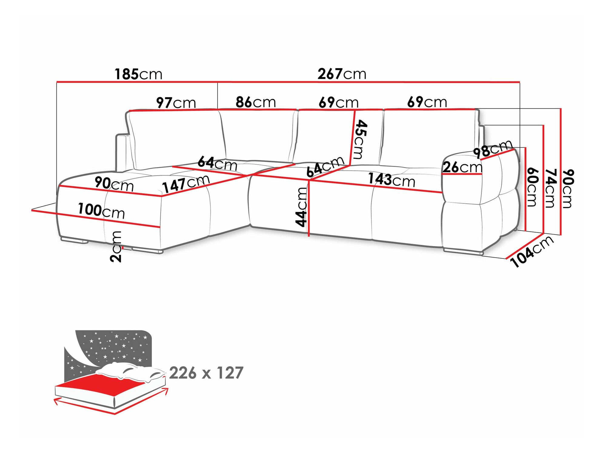 Hoekbank Lincoln 198 (Artico Staal)