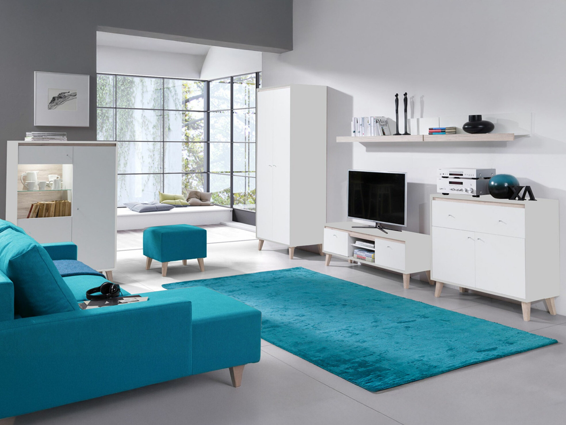 Woonkamerset Delbene 116 (Licht San Remo eiken + Mat wit)