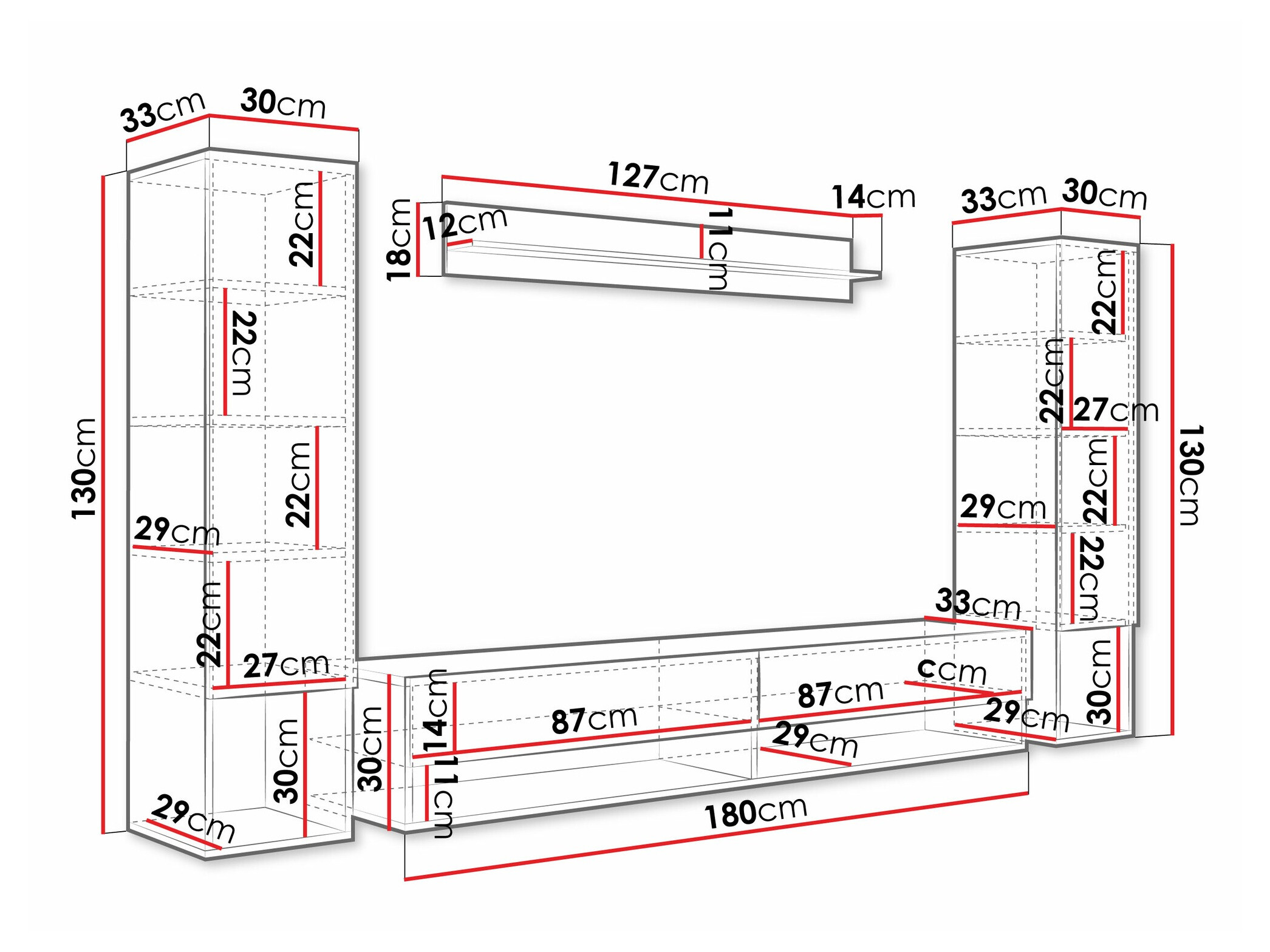 Woonkamerset Sarasota 176 (Matera grijs + Glanzend wit)