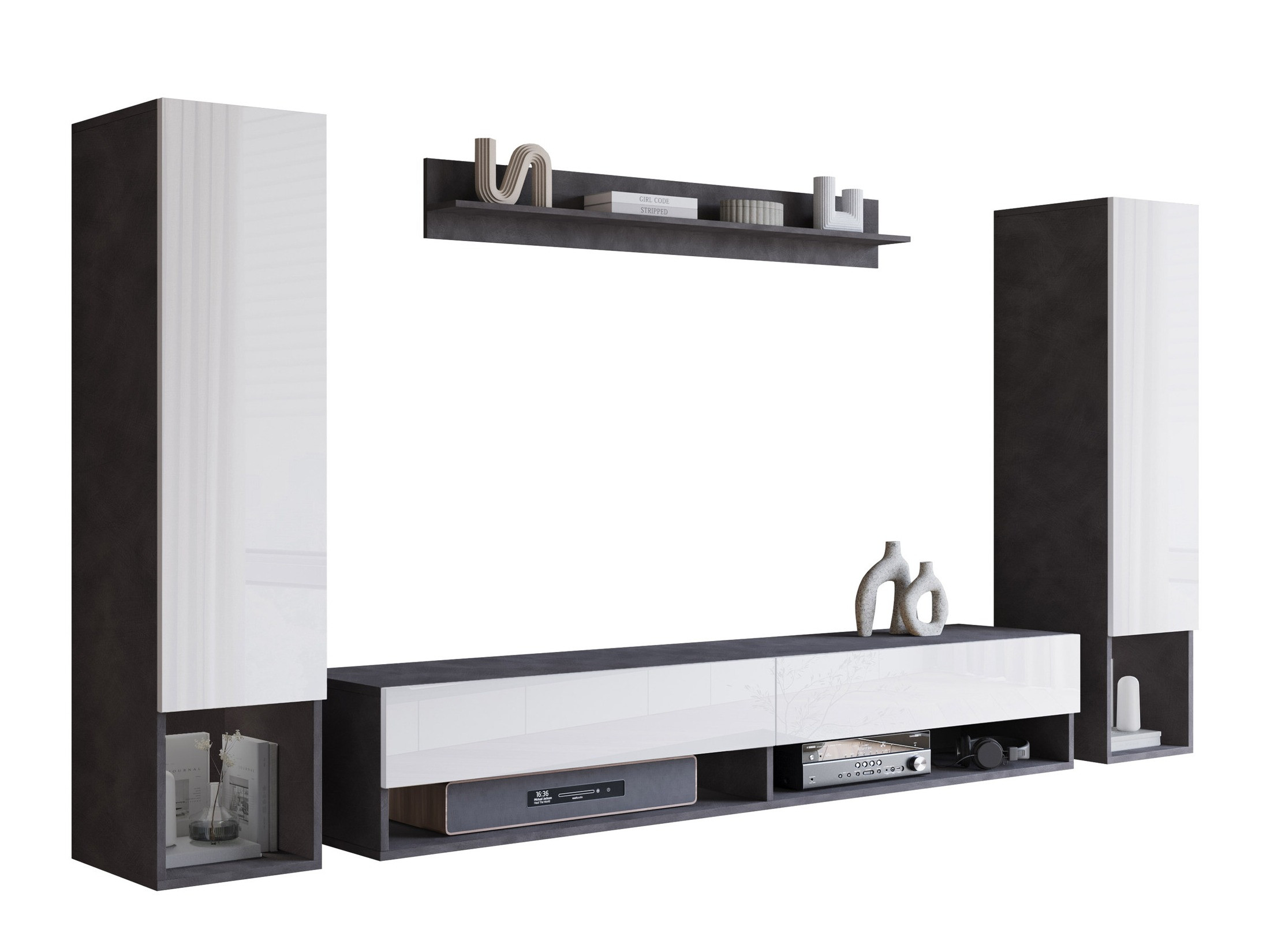 Woonkamerset Sarasota 176 (Matera grijs + Glanzend wit)