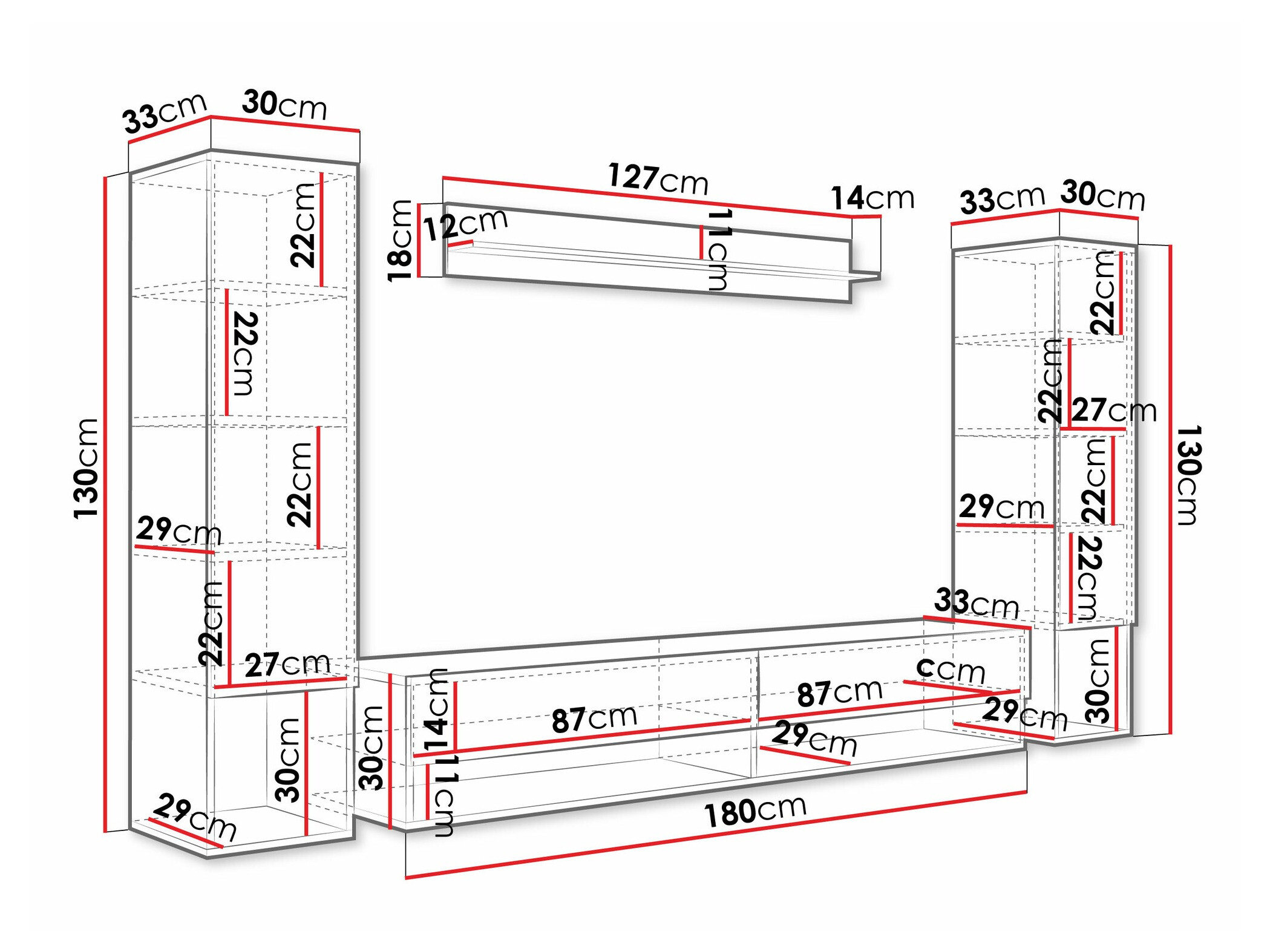 Woonkamerset Sarasota 176 (Wit + Glanzend wit)