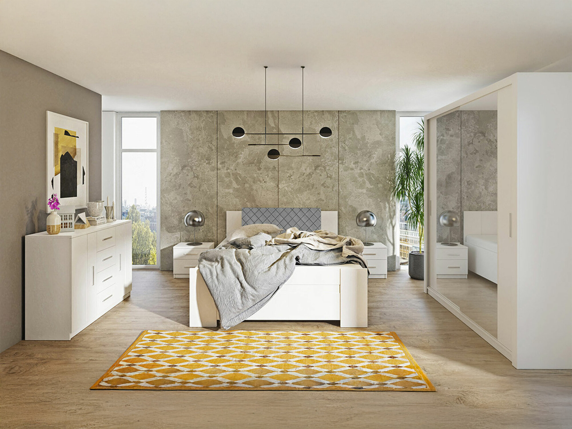 Slaapkamer set Catromi 121 (Wit + Soft Pik 029)