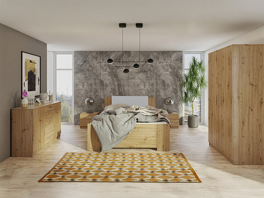 Slaapkamer set Catromi 123 (Artisan eiken + Soft Pik 029)