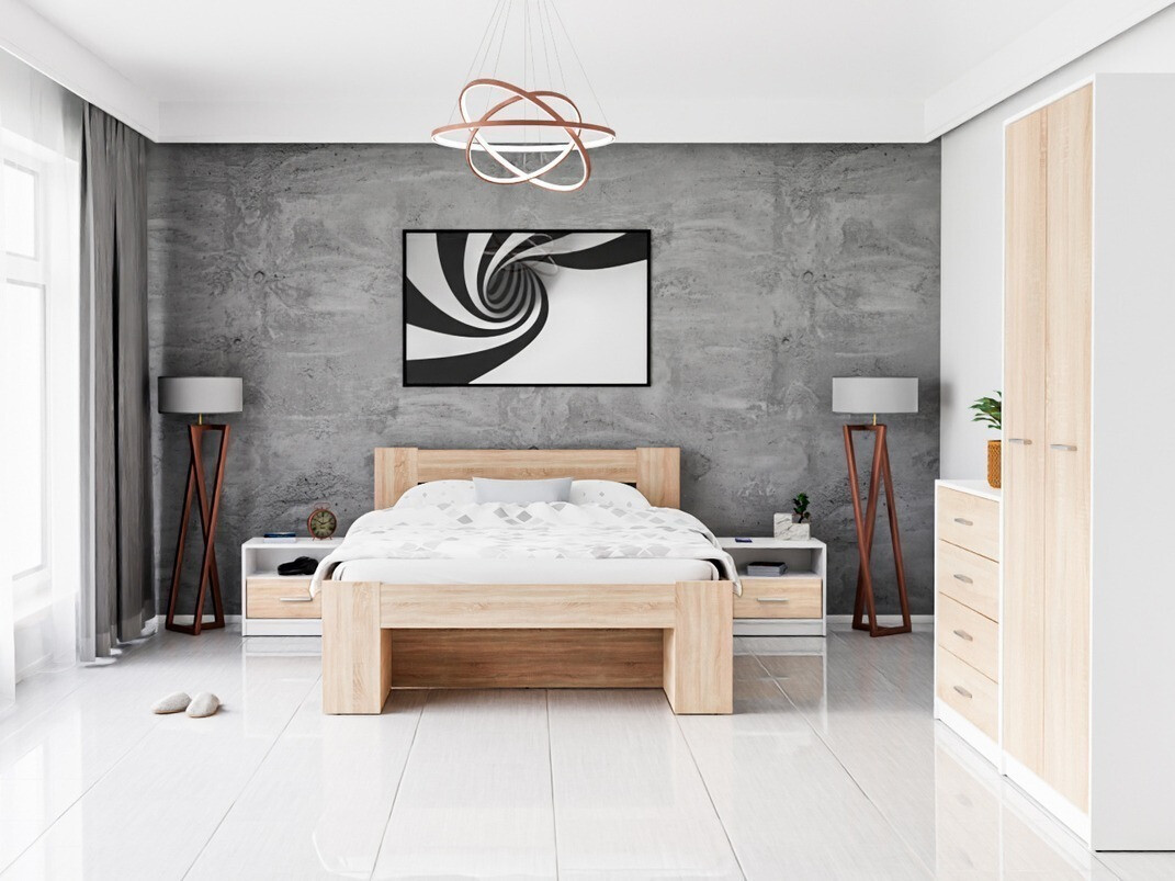 Slaapkamerset Novsore 147 (Wit + Sonoma eik)