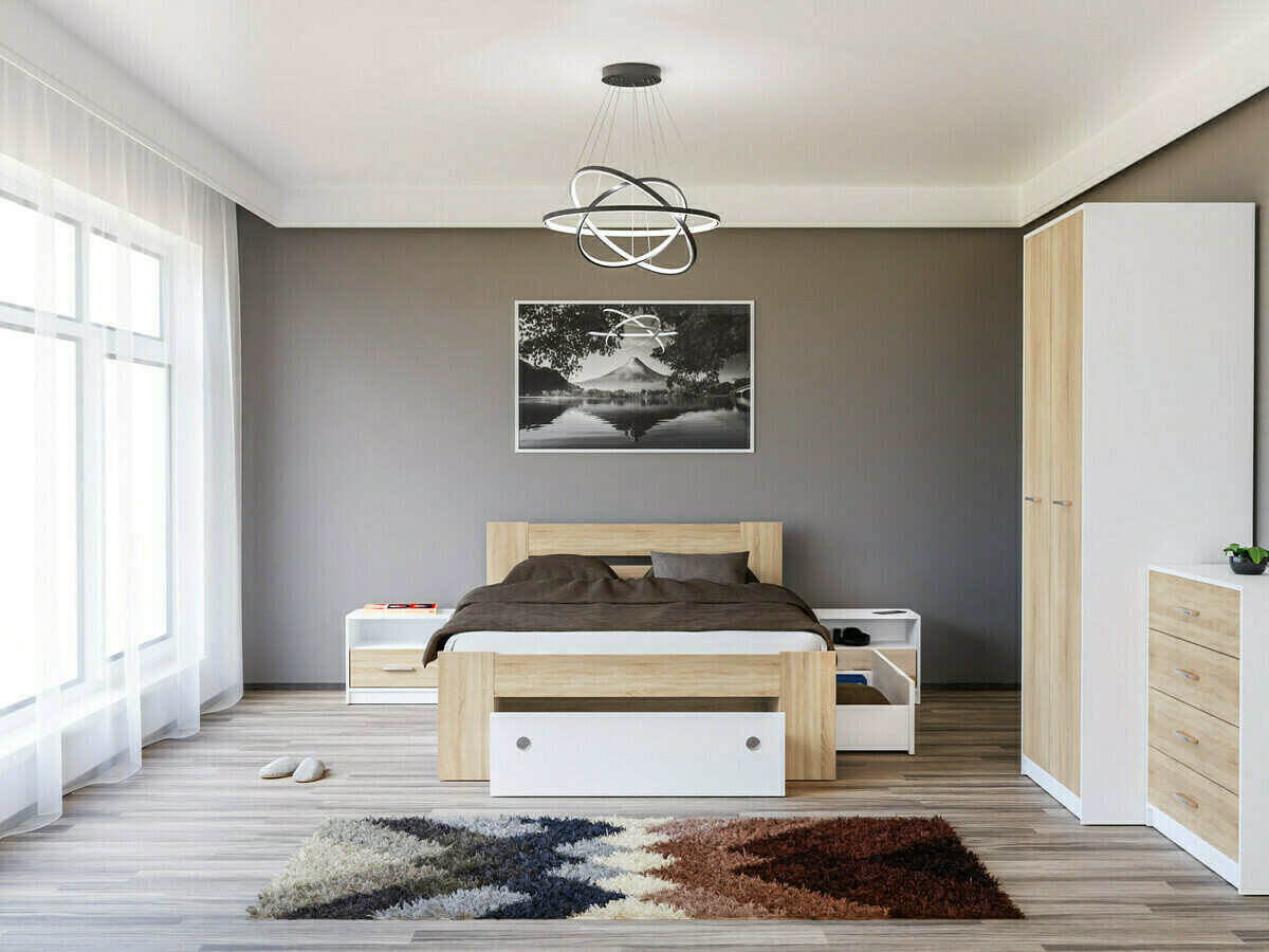 Slaapkamer set Novsore 147 (Wit + Sonoma eik)