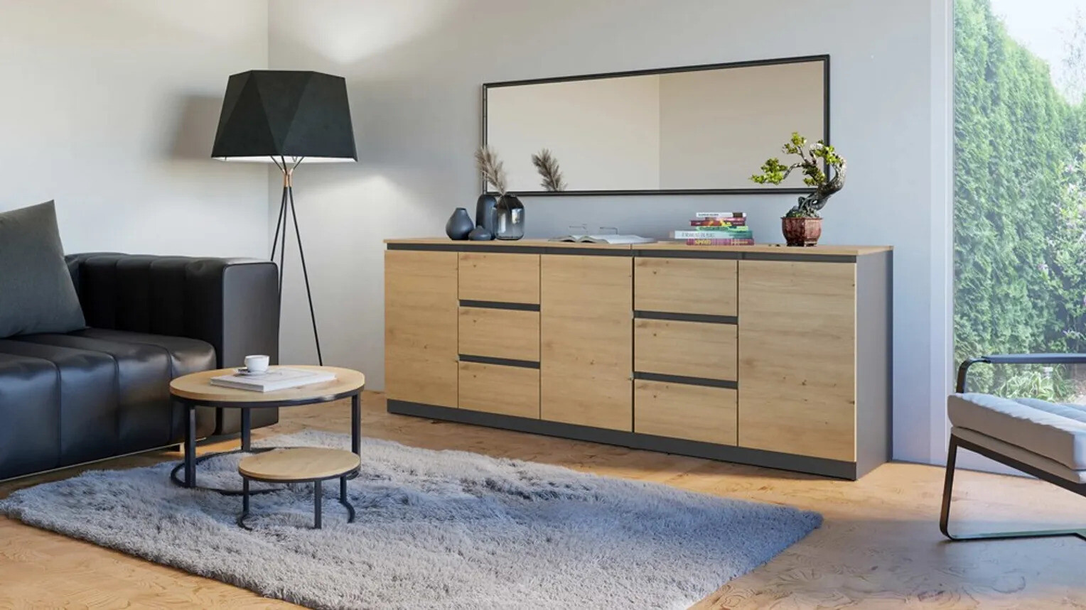 Ladekast Elbvelu 109 (Antraciet + Artisan eiken)