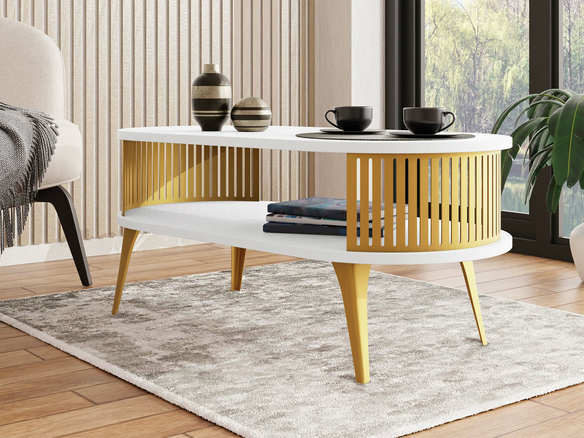Salontafel Vitum IV (Gouden + Wit)
