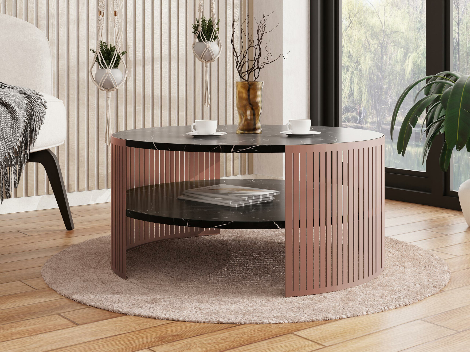 Salontafel Sordore 114 (Roze + Zwart marmer)