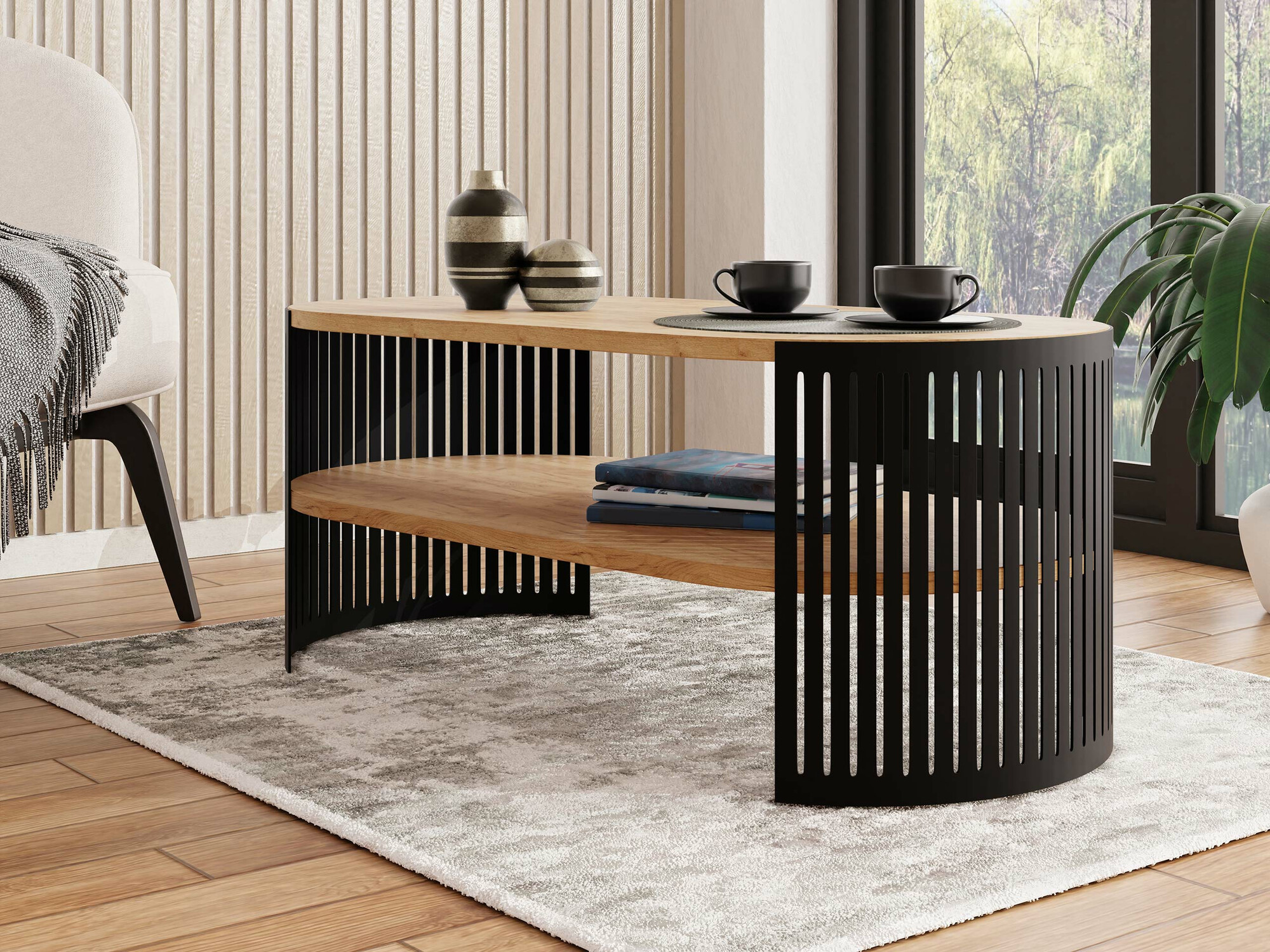 Salontafel Sordore 115 (Zwart + Ambachtelijke gouden eik)