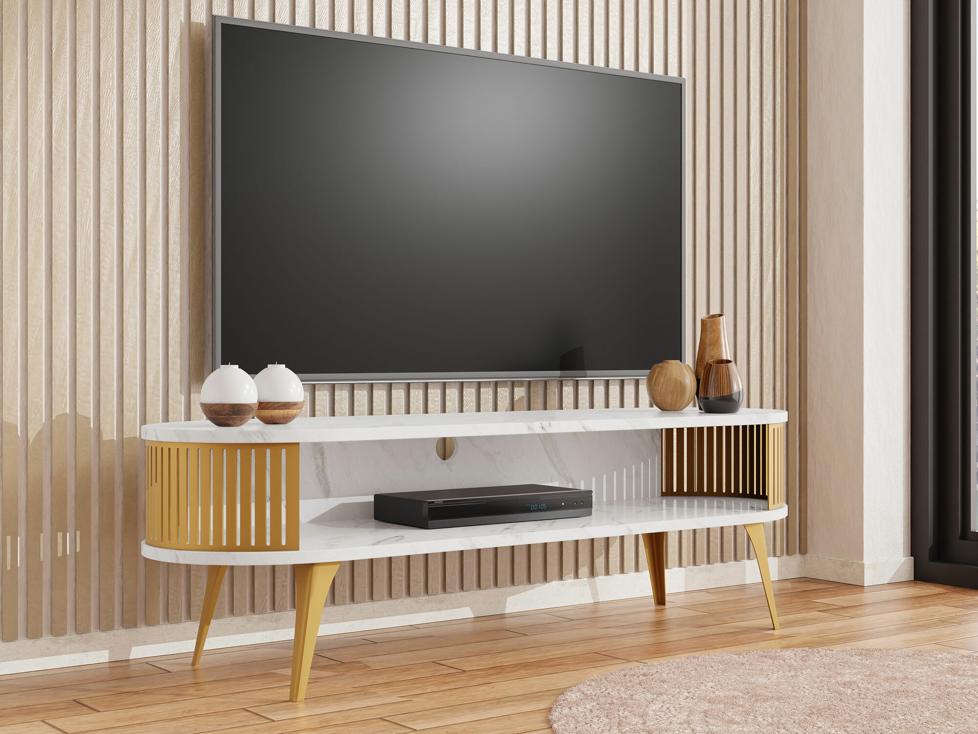 TV-meubel Sordore 109 (Gouden + Wit marmer)