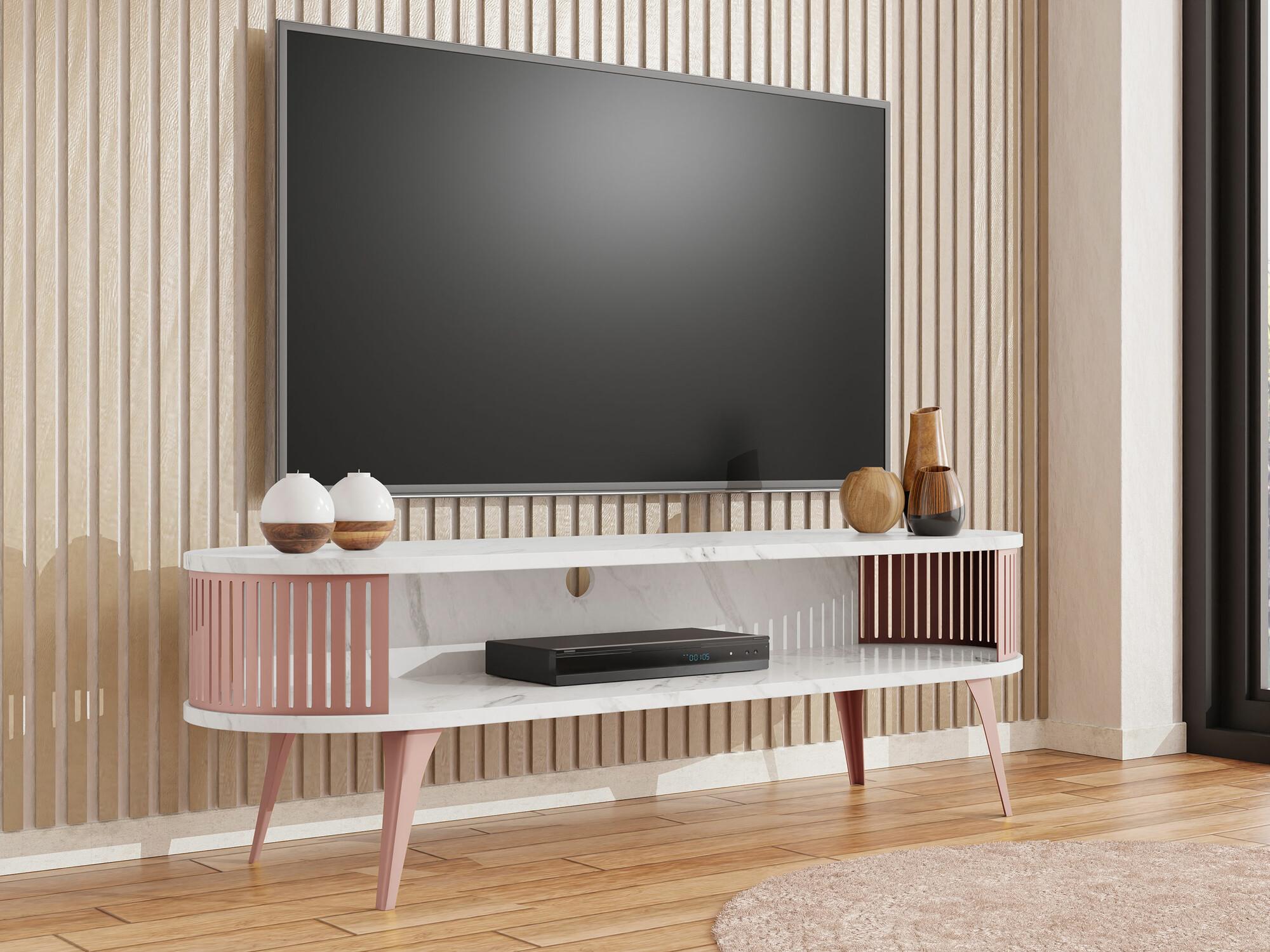 TV-meubel Sordore 110 (Roze + Wit marmer)