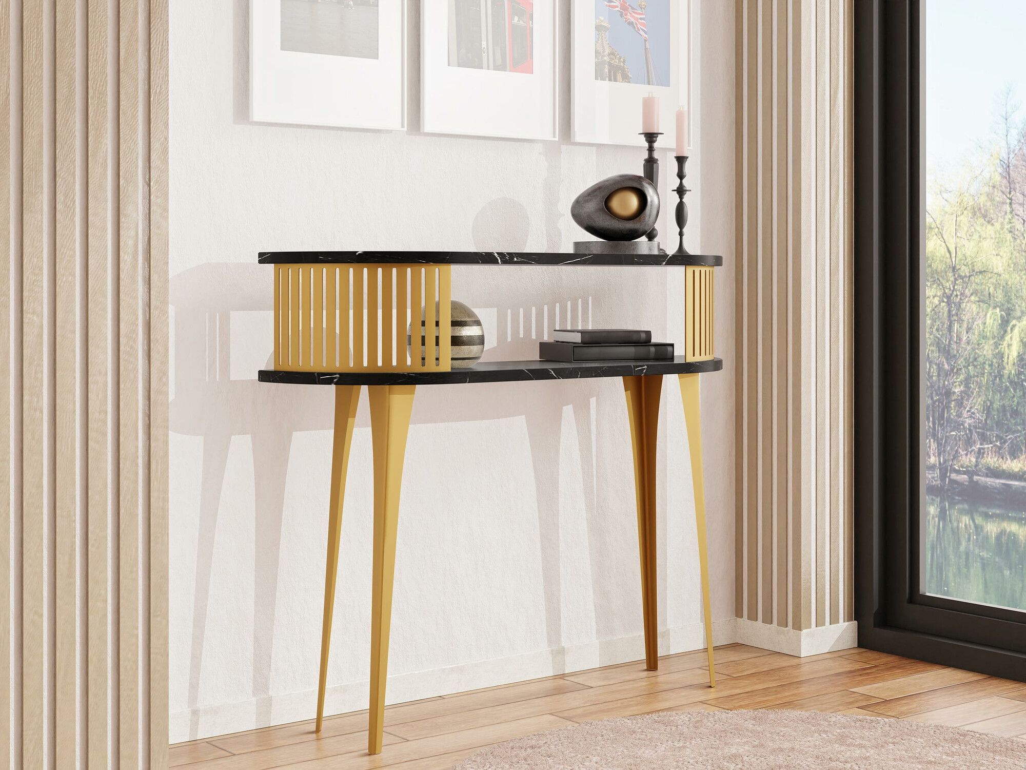 Wandtafel Sordore 112 (Gouden + Zwart marmer)