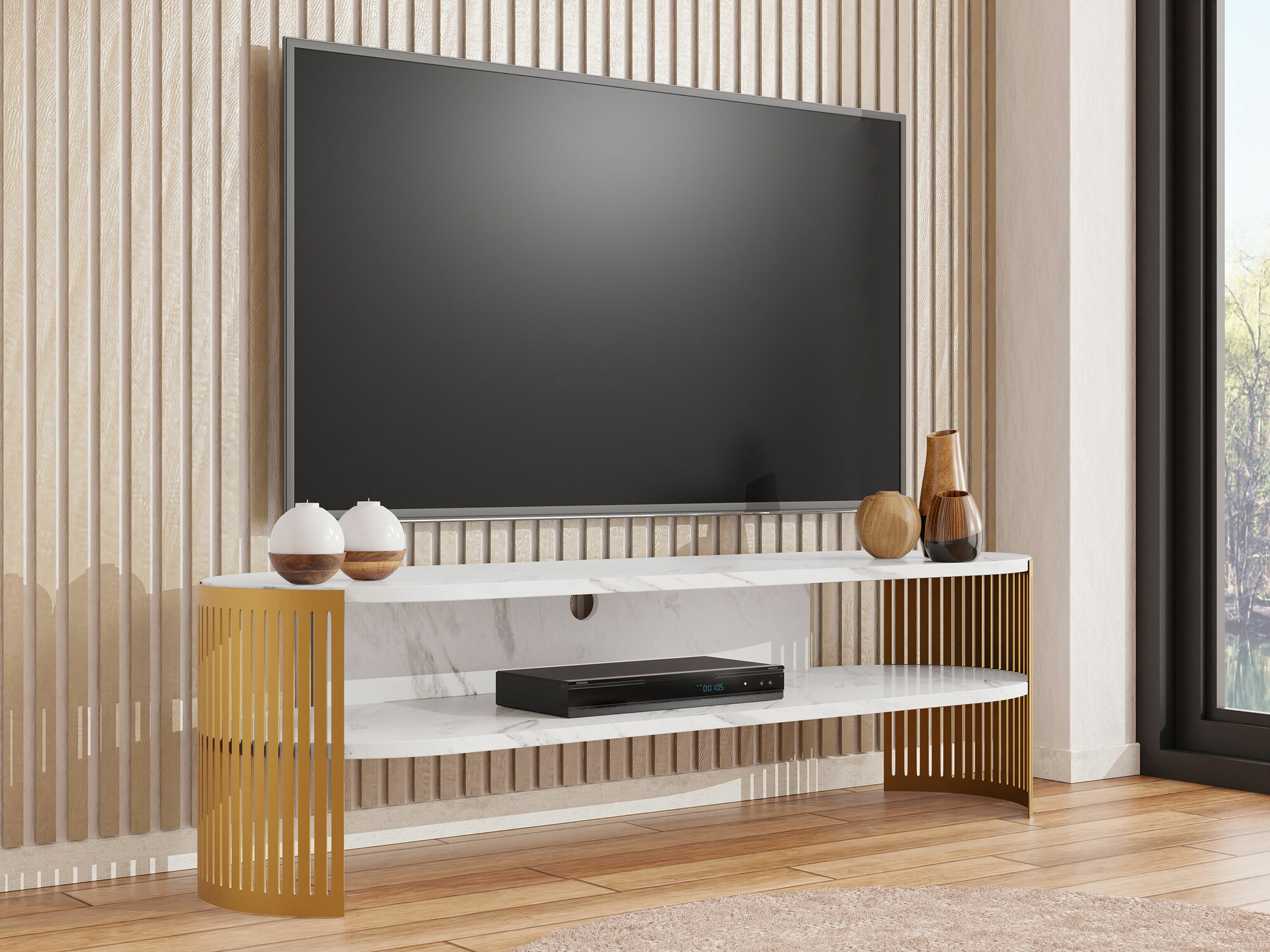 TV-meubel Sordore 122 (Gouden + Wit marmer)