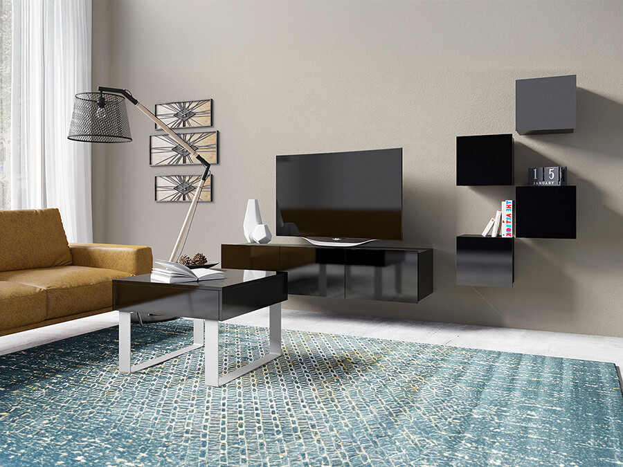 Woonkamerset Tivdalu 139 (Zwart + Glanzend zwart)