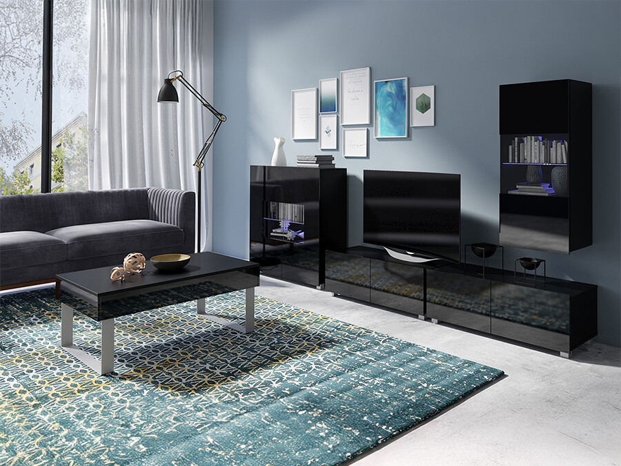 Woonkamerset Tivdalu 140 (Zwart + Glanzend zwart)