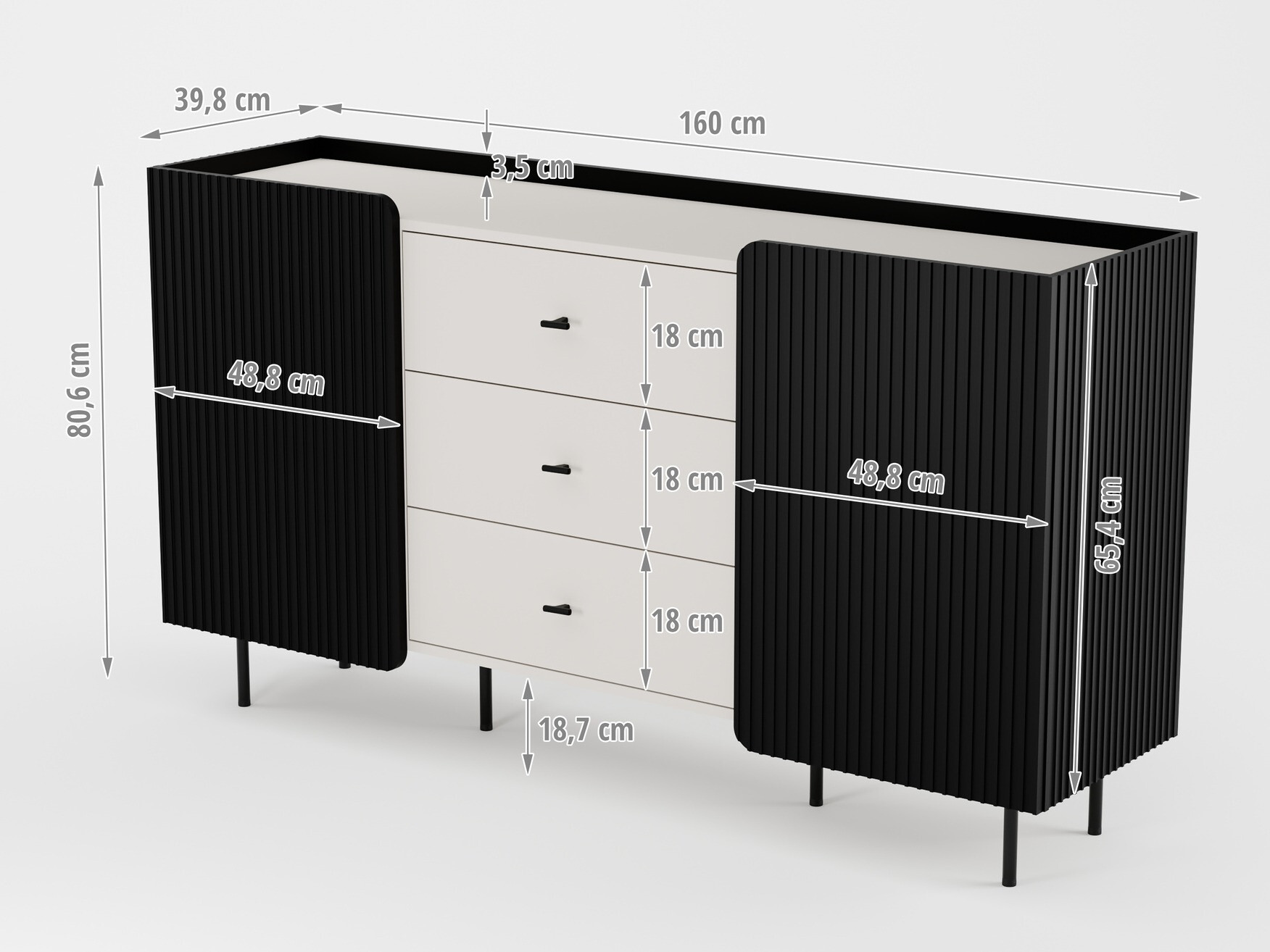 Ladekast Mansfield 100 (Zwart + Kasjmier)