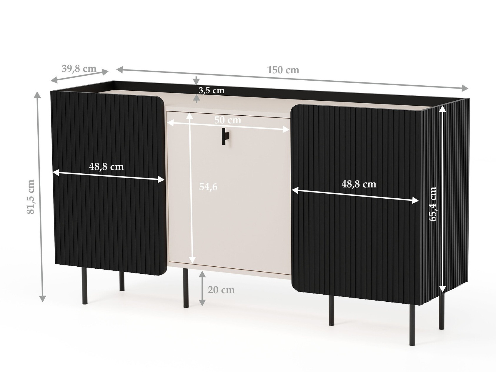 Dressoir Mansfield 101 (Zwart + Kasjmier)