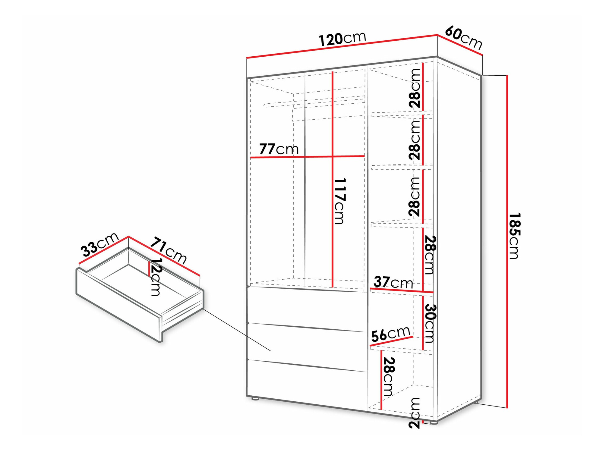 Kledingkast Domcali 100 (Grijs + Eiken)