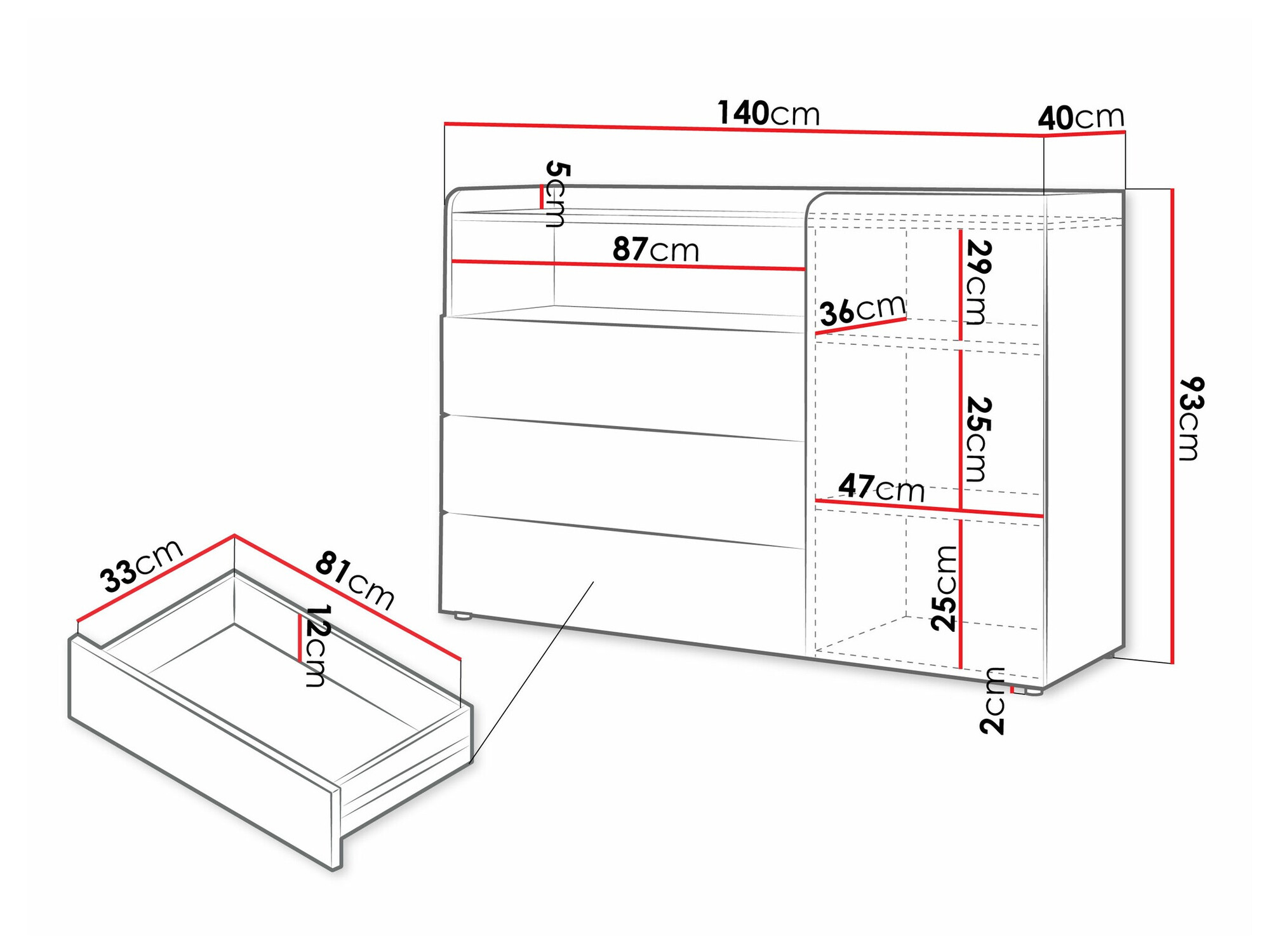 Ladekast Domcali 107 (Coral + Eiken)