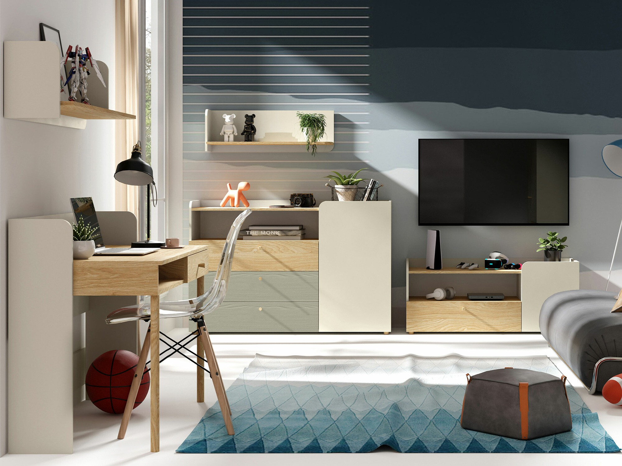 Ladekast Domcali 107 (Grijs + Eiken)