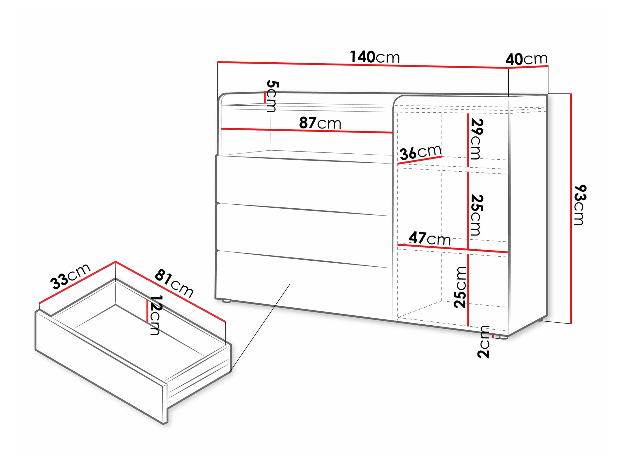 Ladekast Domcali 107 (Grijs + Eiken)