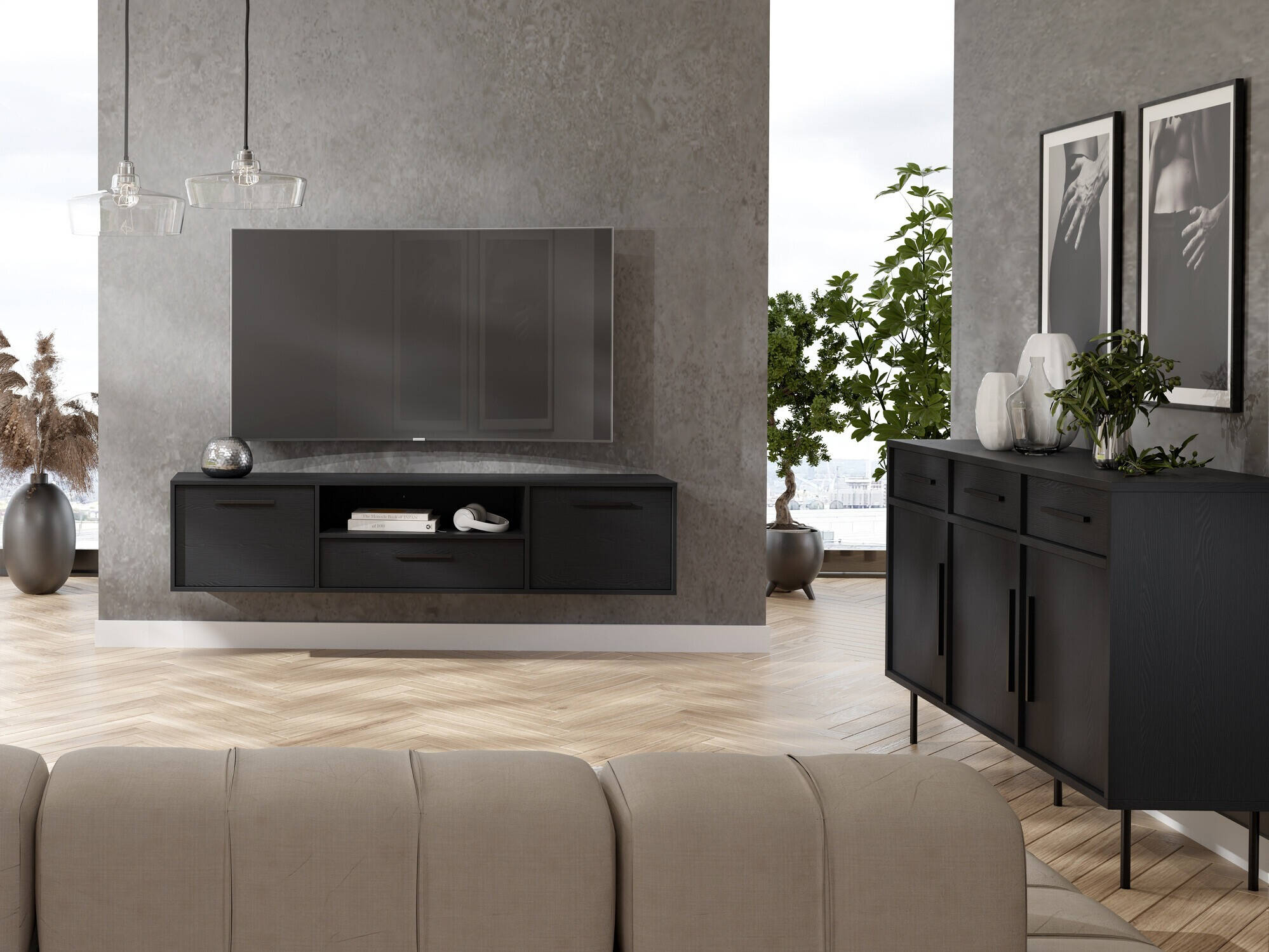 TV-meubel Mansfield 105 (Zwart)