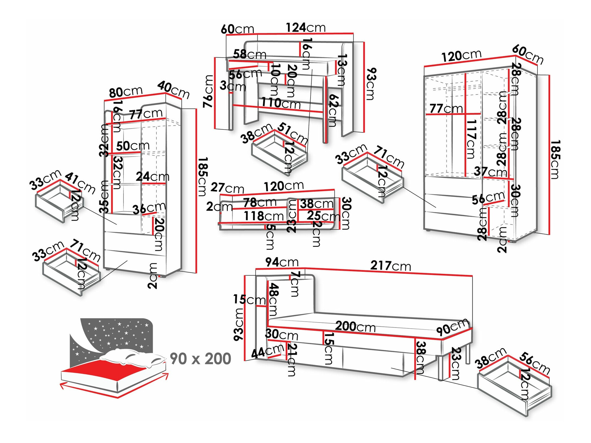 De reeks van de kinderkamer Domcali 116 (Beige + Eiken)