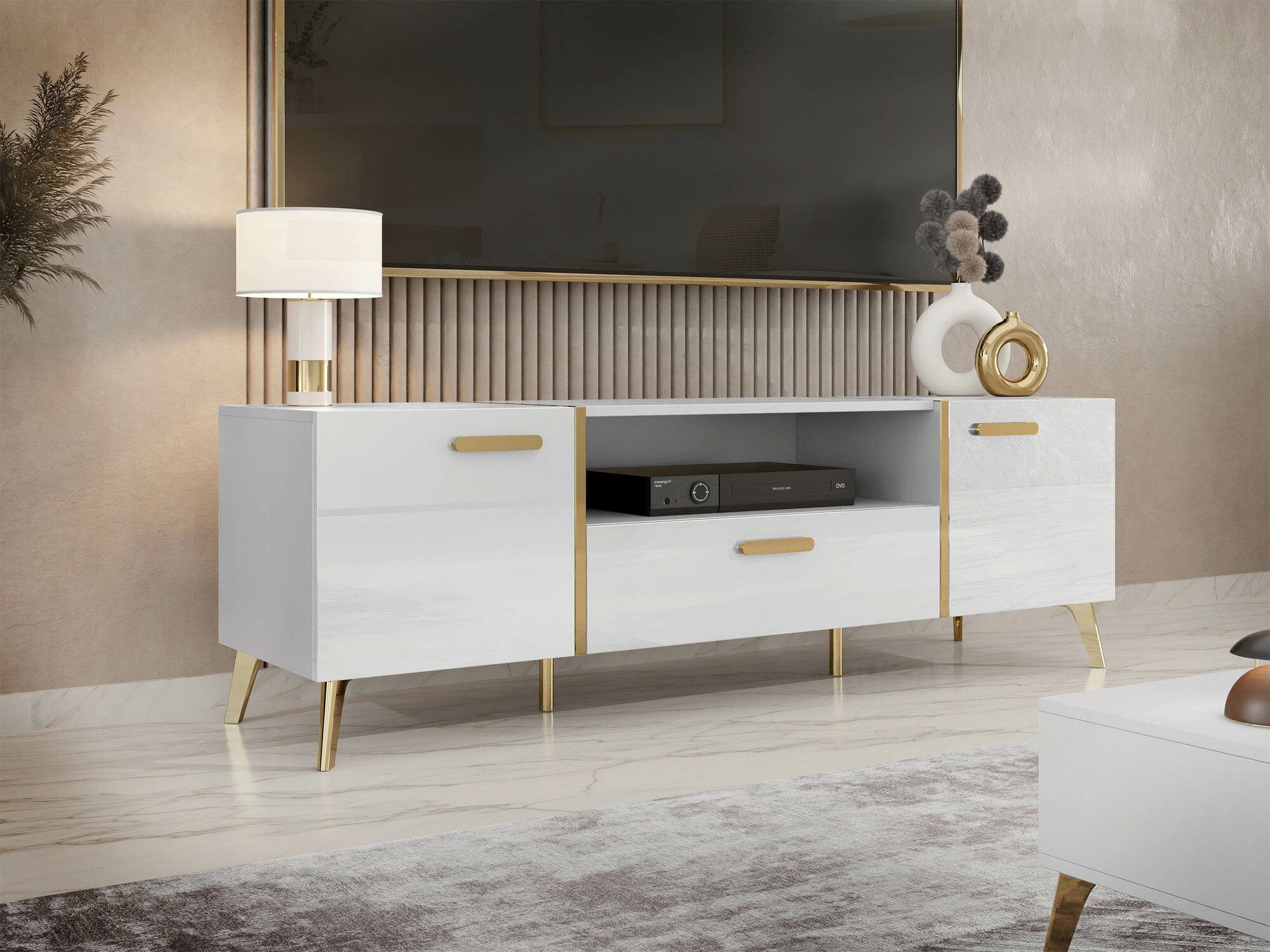 TV-meubel Comfivo Teslomo 113 (Wit + Glanzend wit)