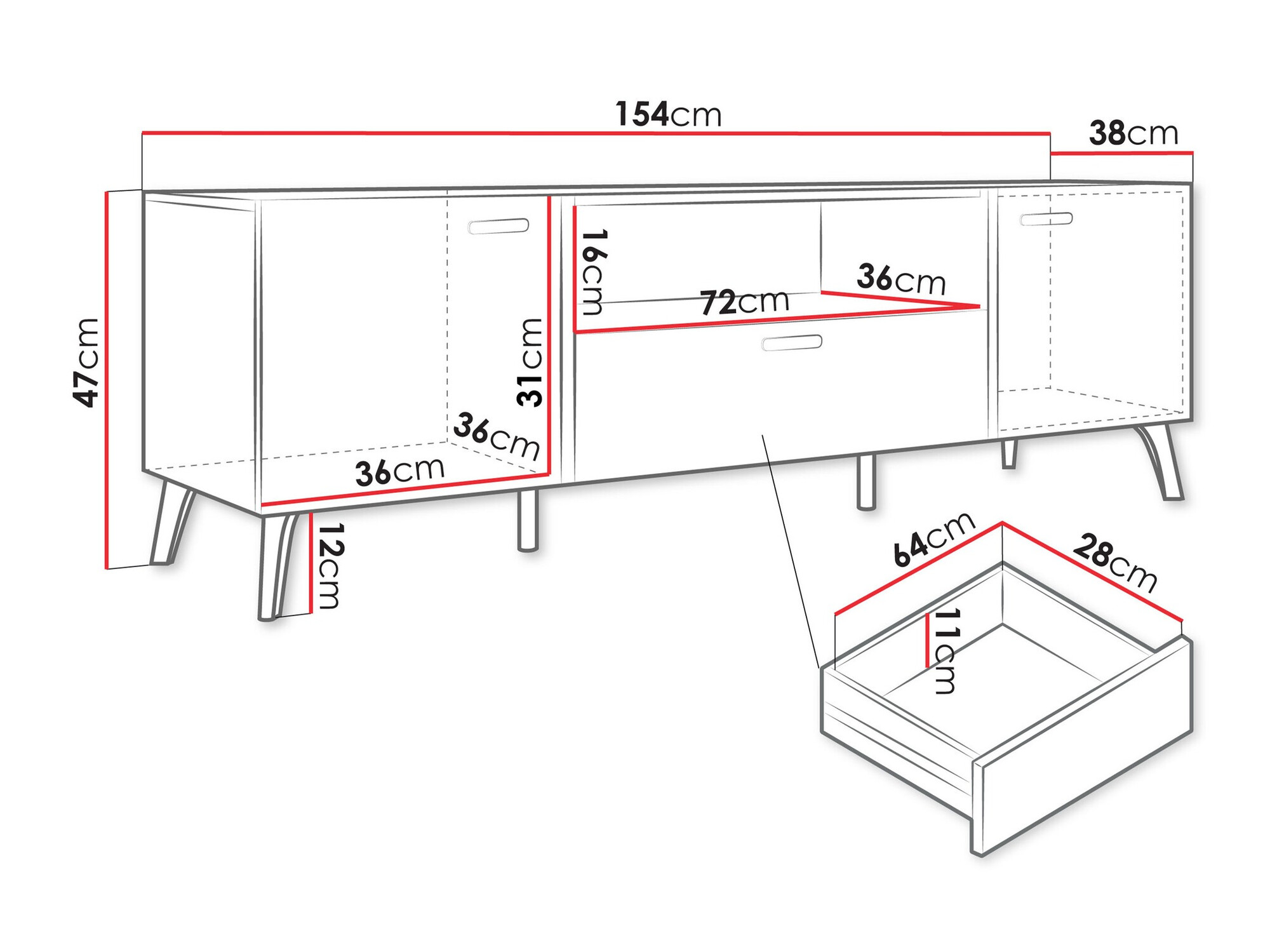 TV-meubel Teslomo 100 (Wit + Glanzend wit)