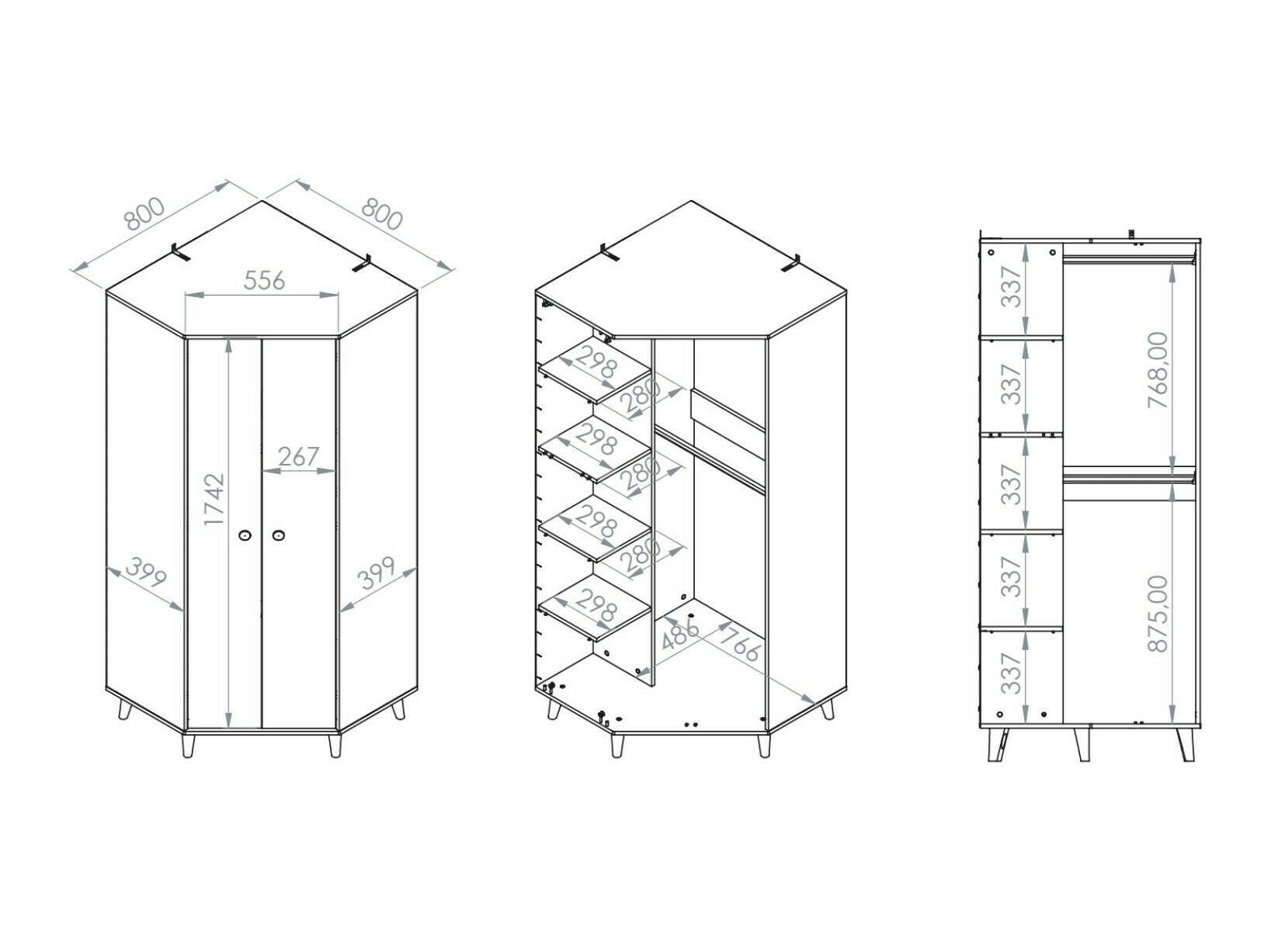 Hoekkledingkast Tortoli 100 (Grijs)