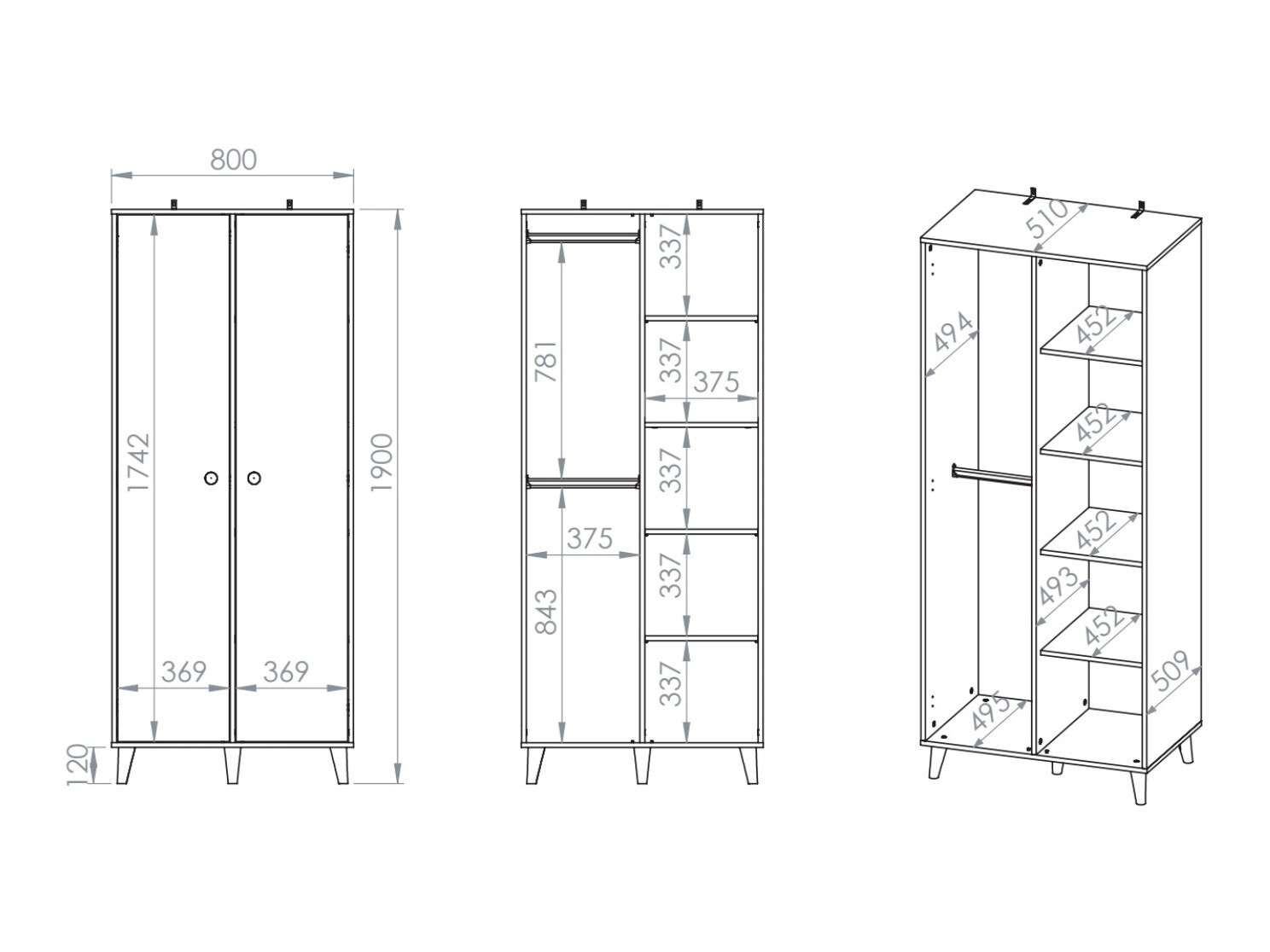 Kledingkast Tortoli 101 (Grijs)