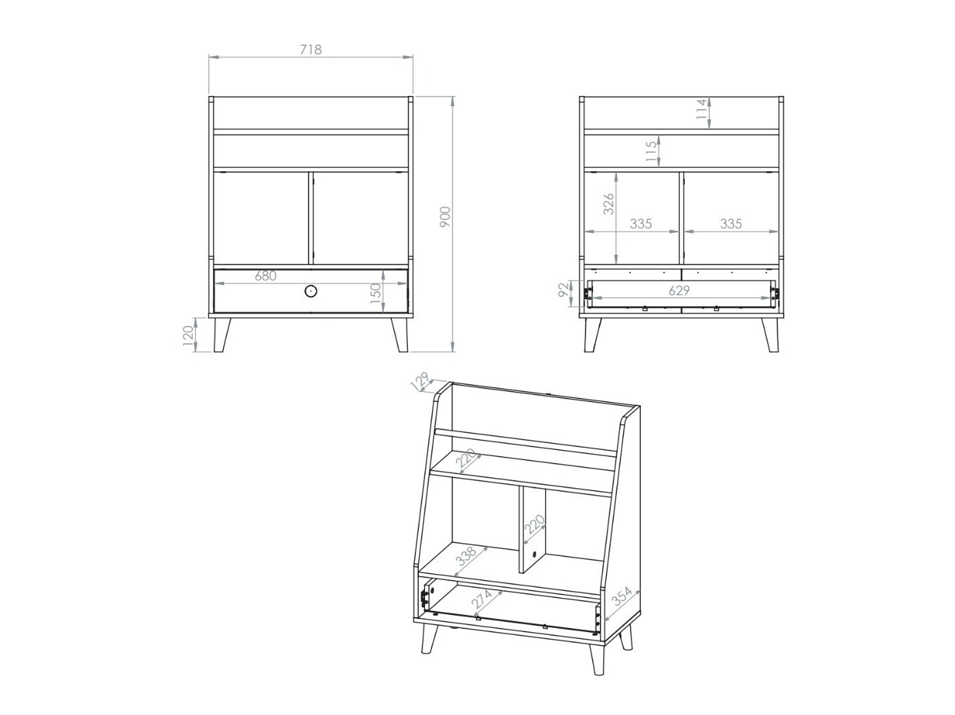 Boekenkast Tortoli 107 (Grijs)