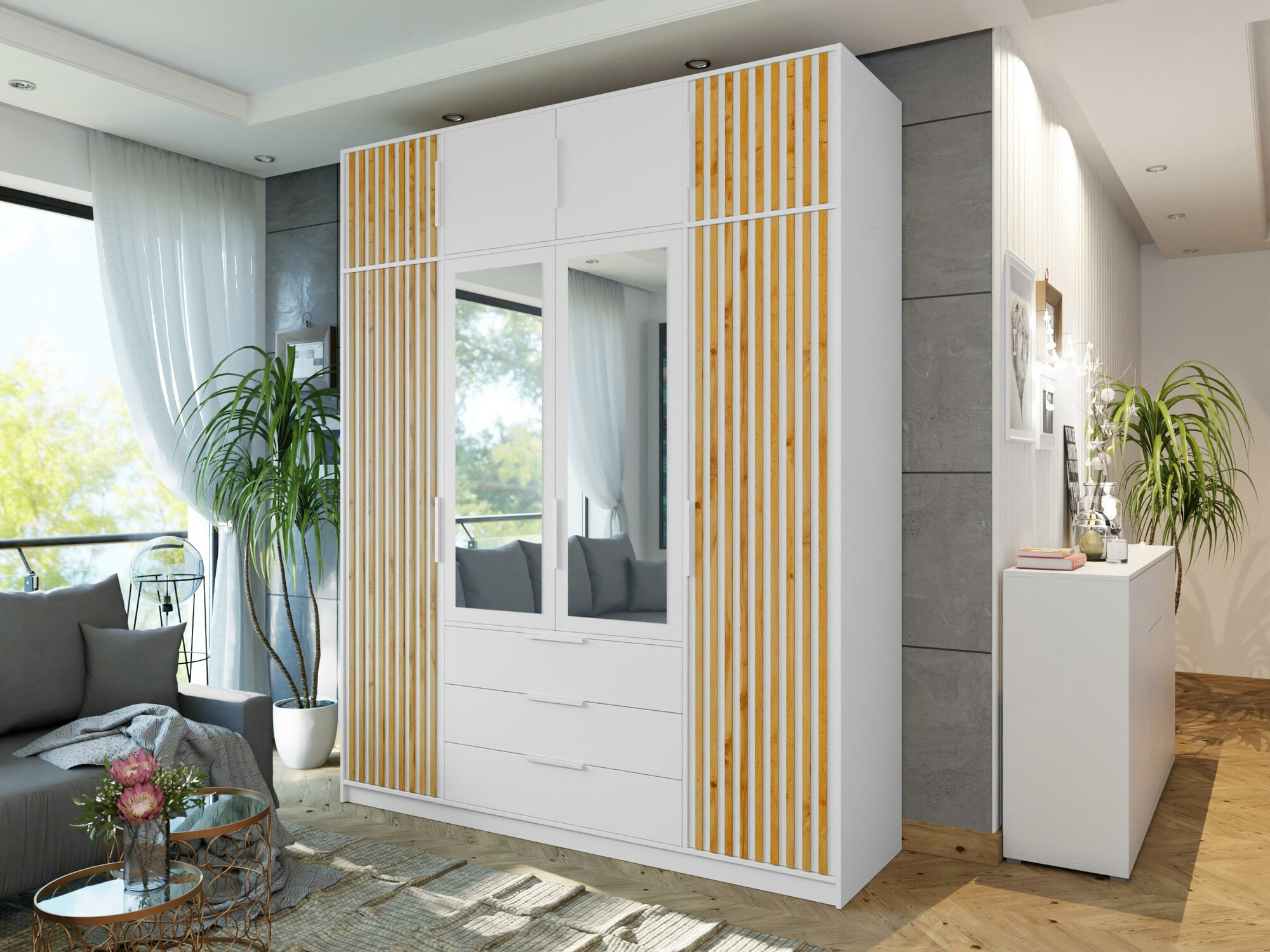 Kledingkast Collis II (Wit + Wotan eik)