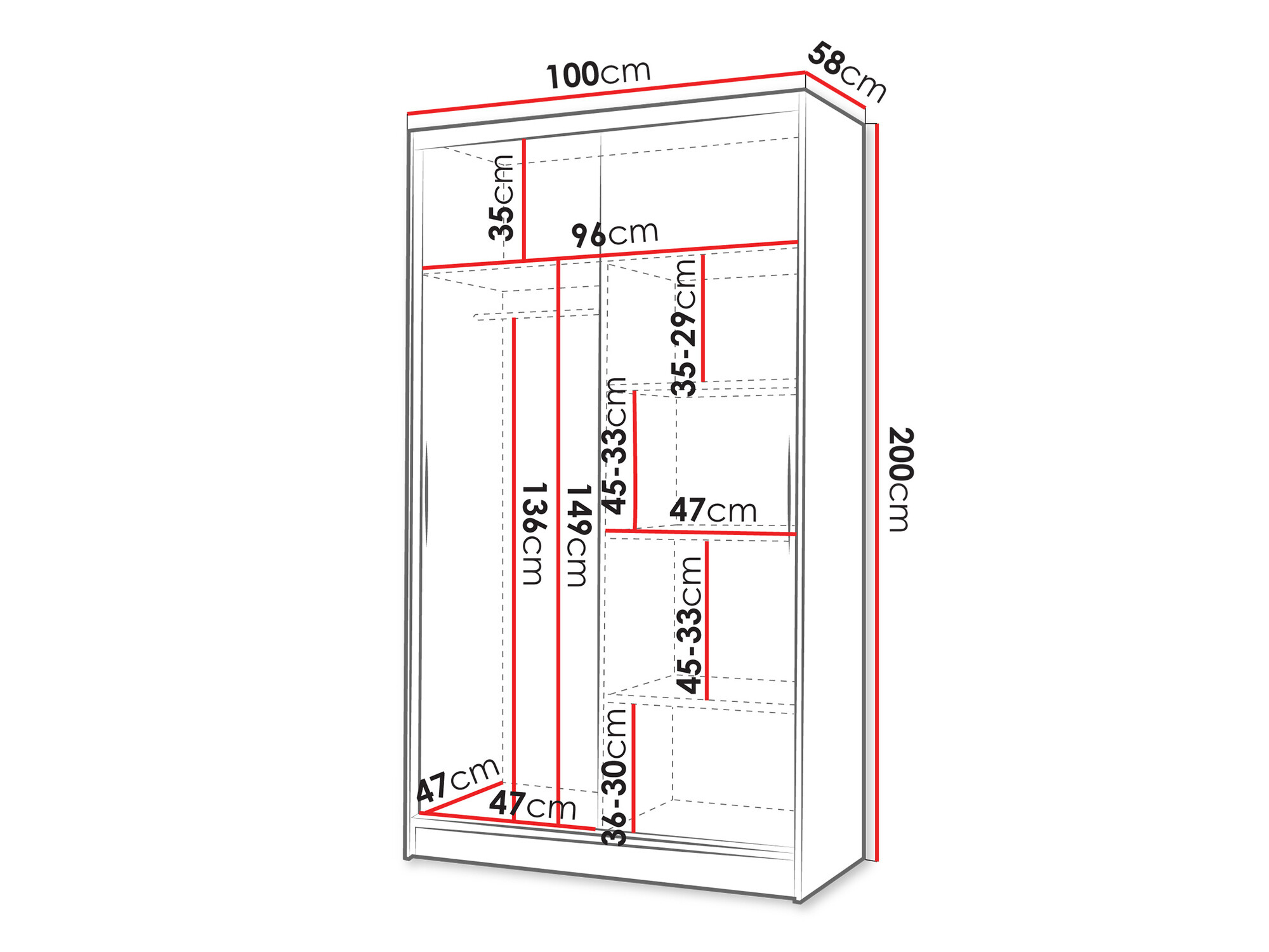 Kledingkast Closico 162 (Zwart + Wit)