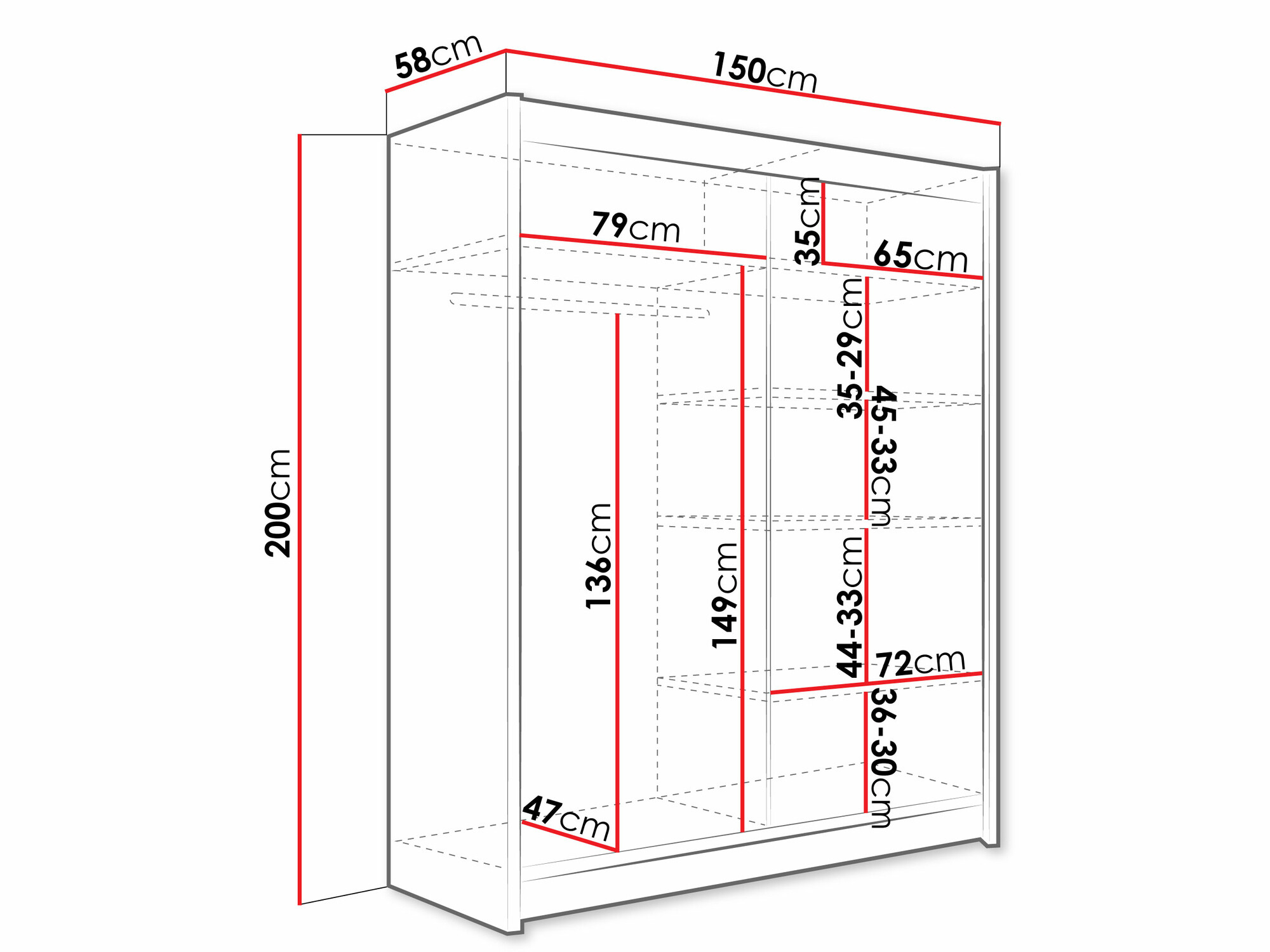 Kledingkast Closico 145 (Wit + Zwart)