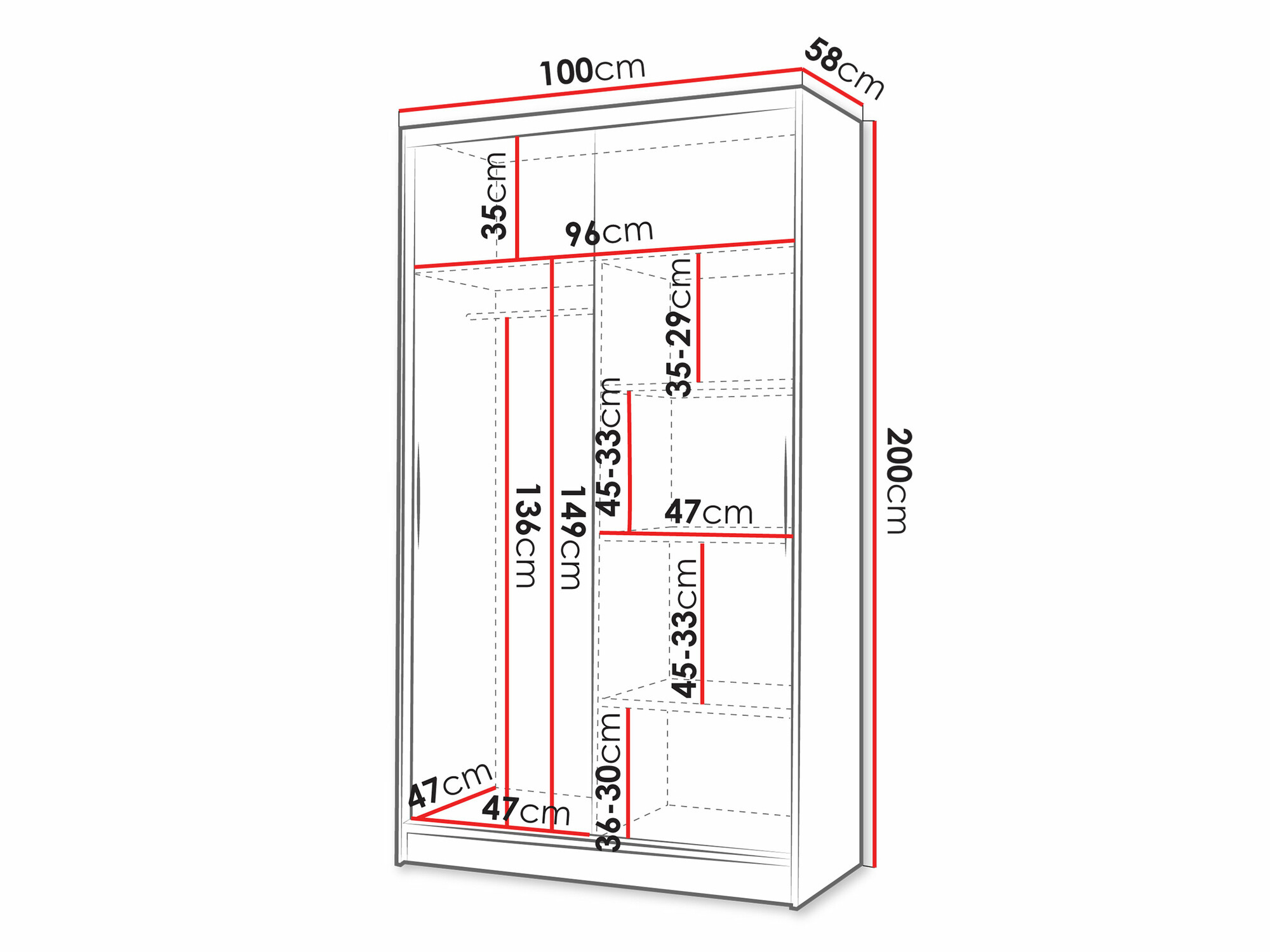 Kledingkast Closico 164 (Zwart + Wit)
