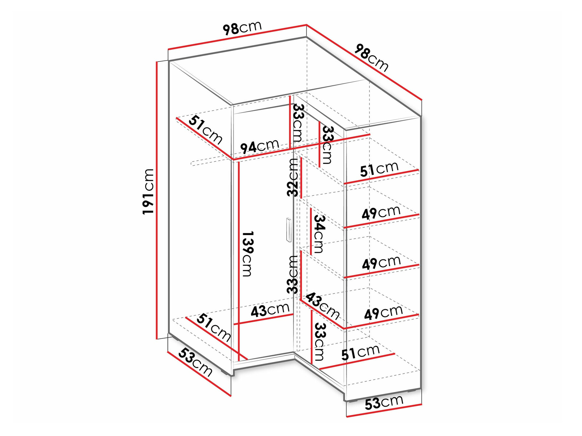 Hoekkledingkast Novduni 116 (Wit)