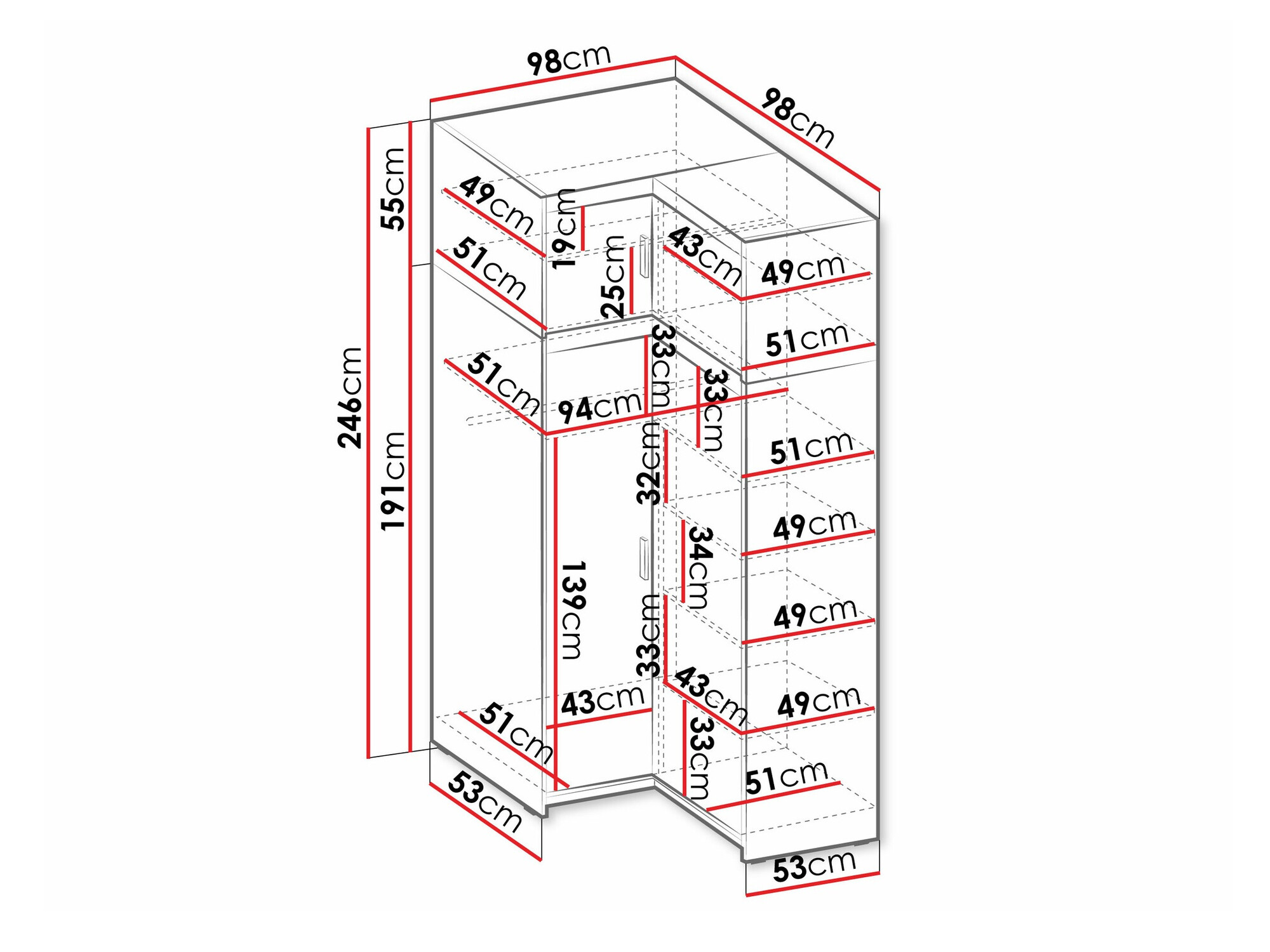 Hoekkledingkast Novduni 121 (Lefkas eik)