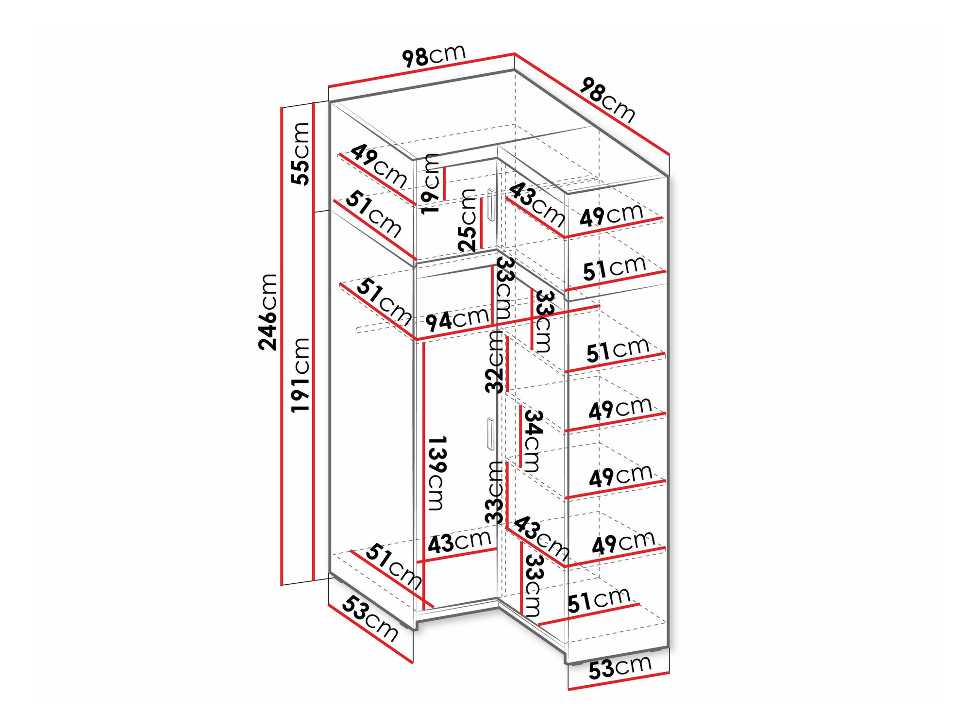 Hoekkledingkast Novduni 121 (Wit)