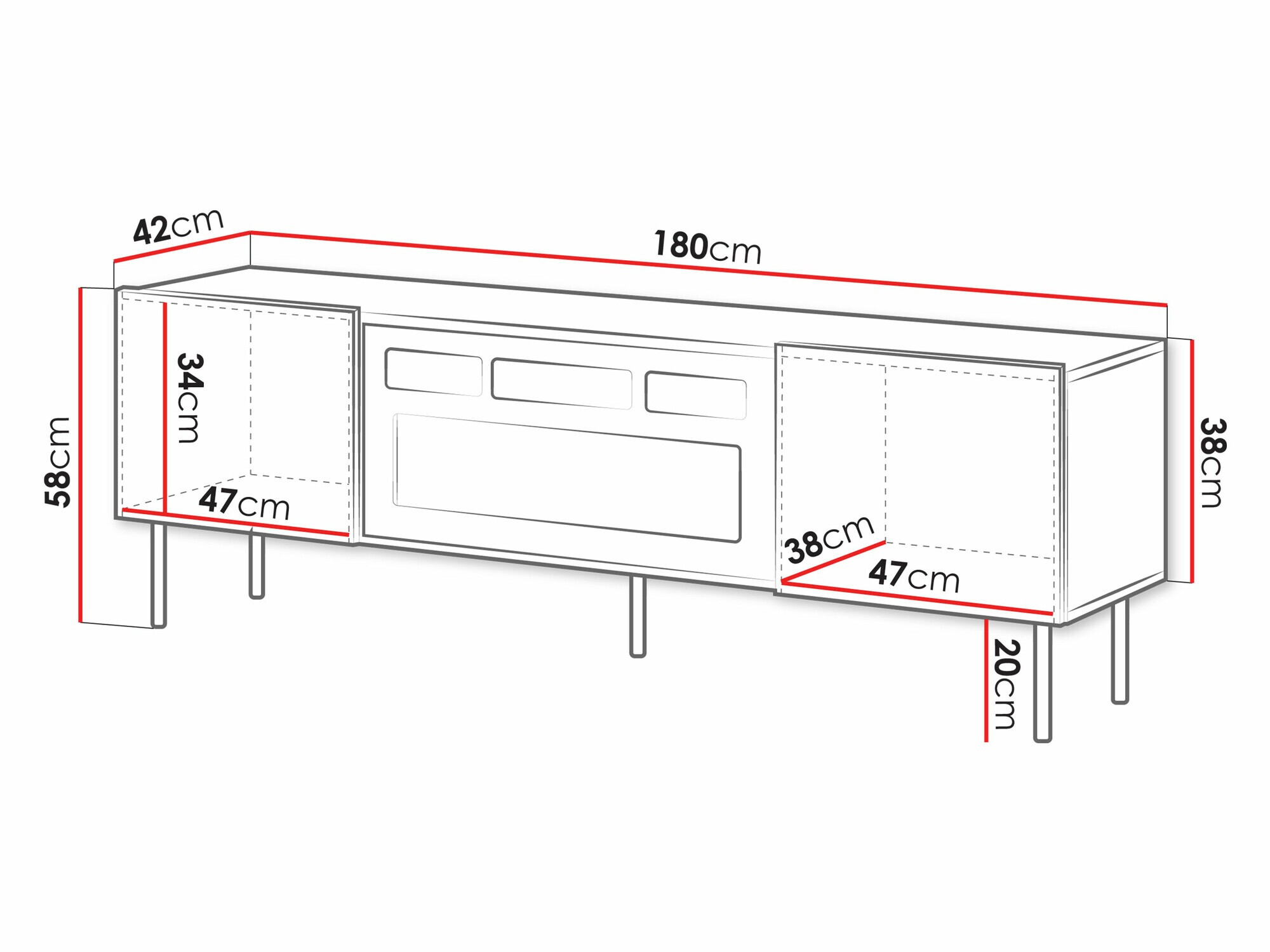 TV-meubel Charlotte 210 (Zwart)