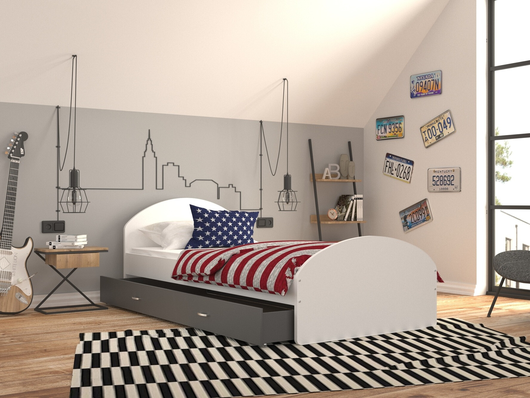 Bed Aurora 177 (Wit + Grijs)