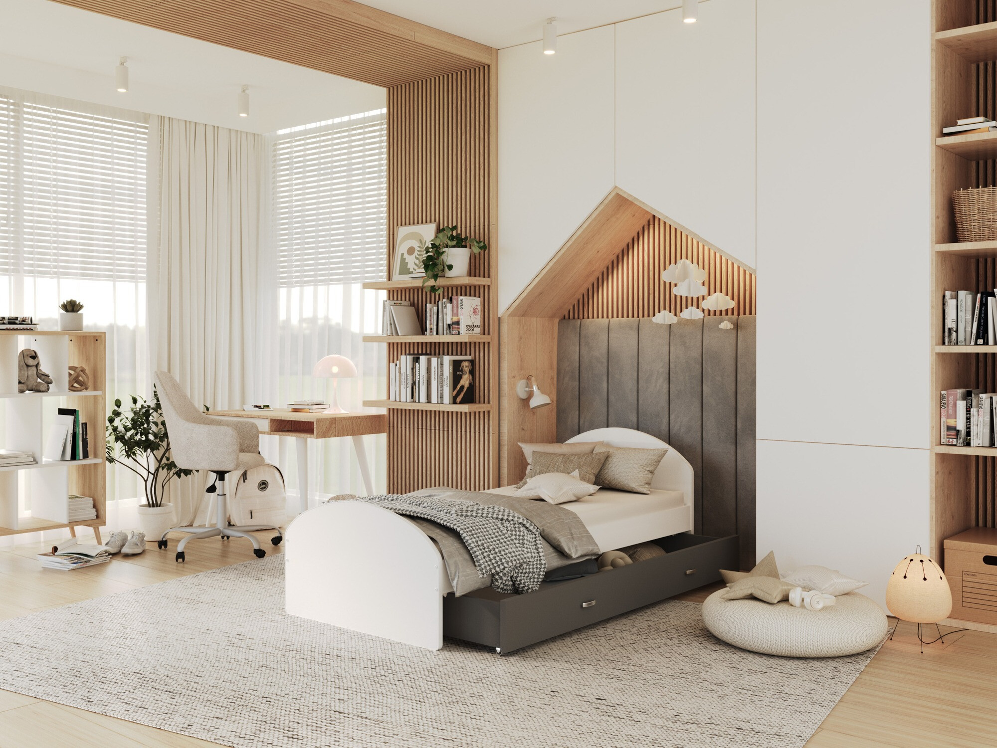 Bed Aurora 177 (Wit + Grijs)