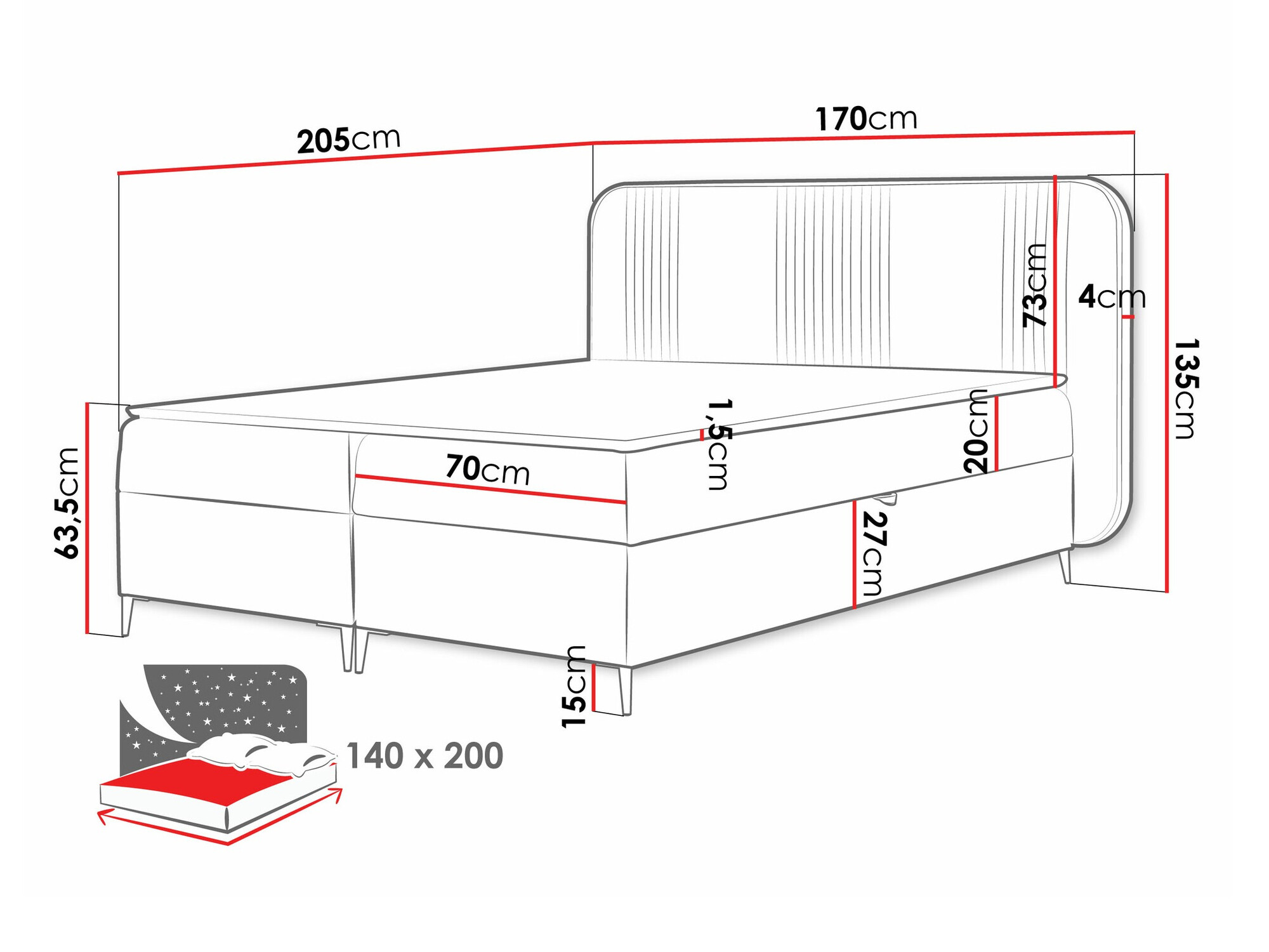 Boxspring Baltimore 196 (Magic Velvet 2217)