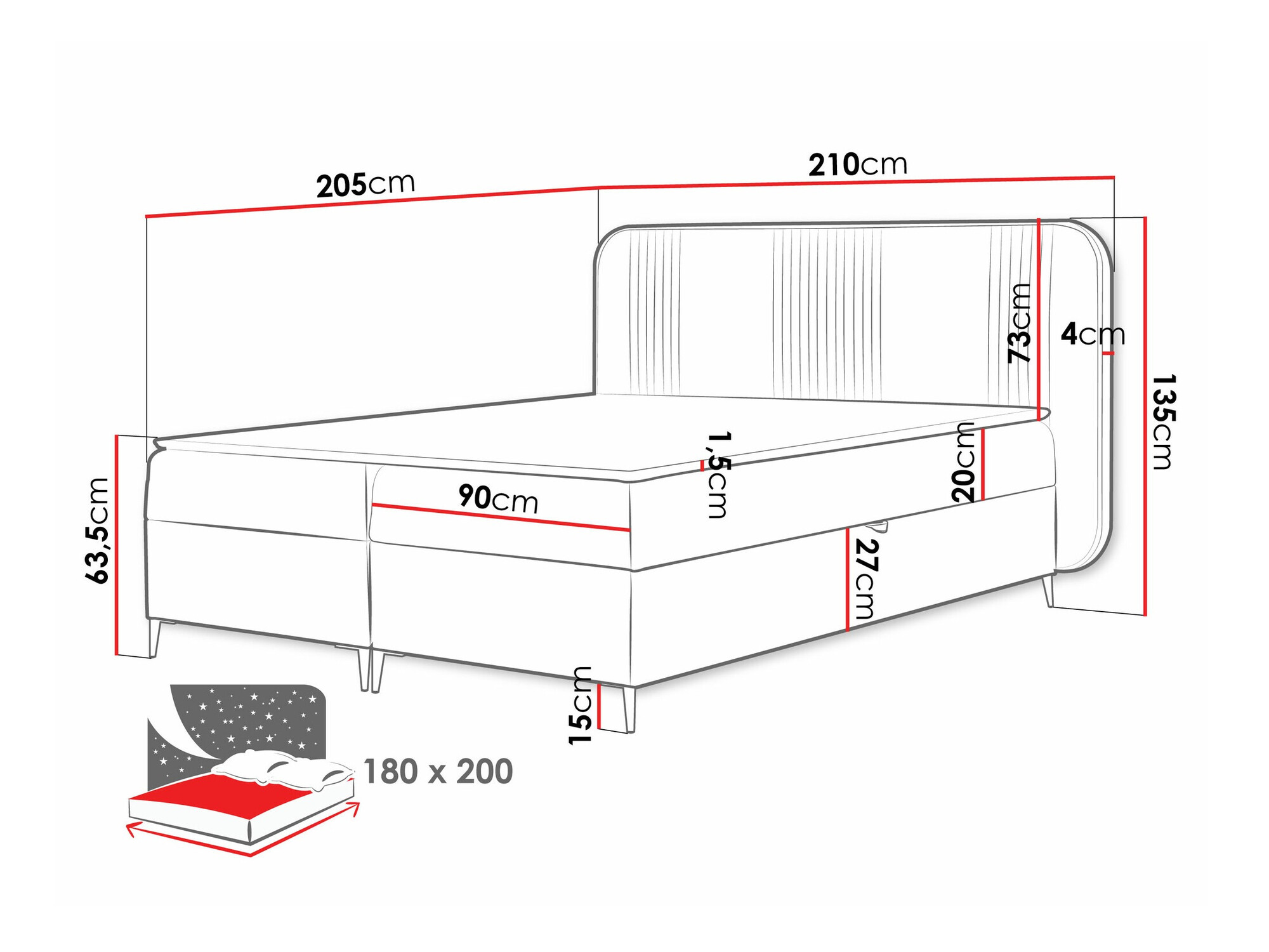 Boxspring Baltimore 196 (Magic Velvet 2219)