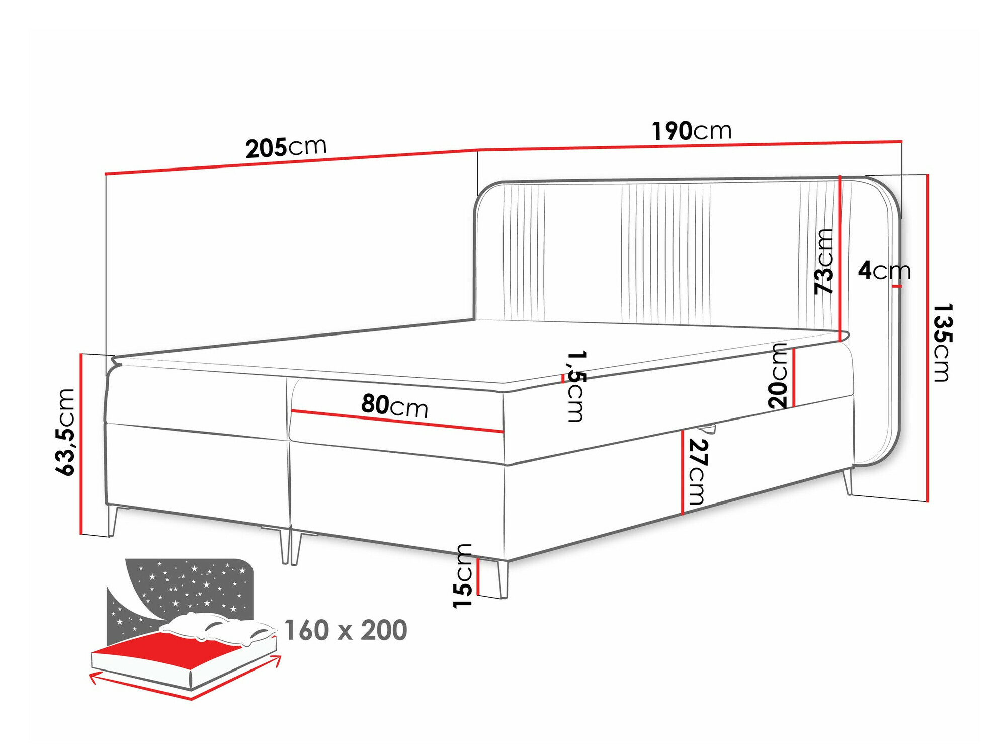 Boxspring Baltimore 196 (Magic Velvet 2225)
