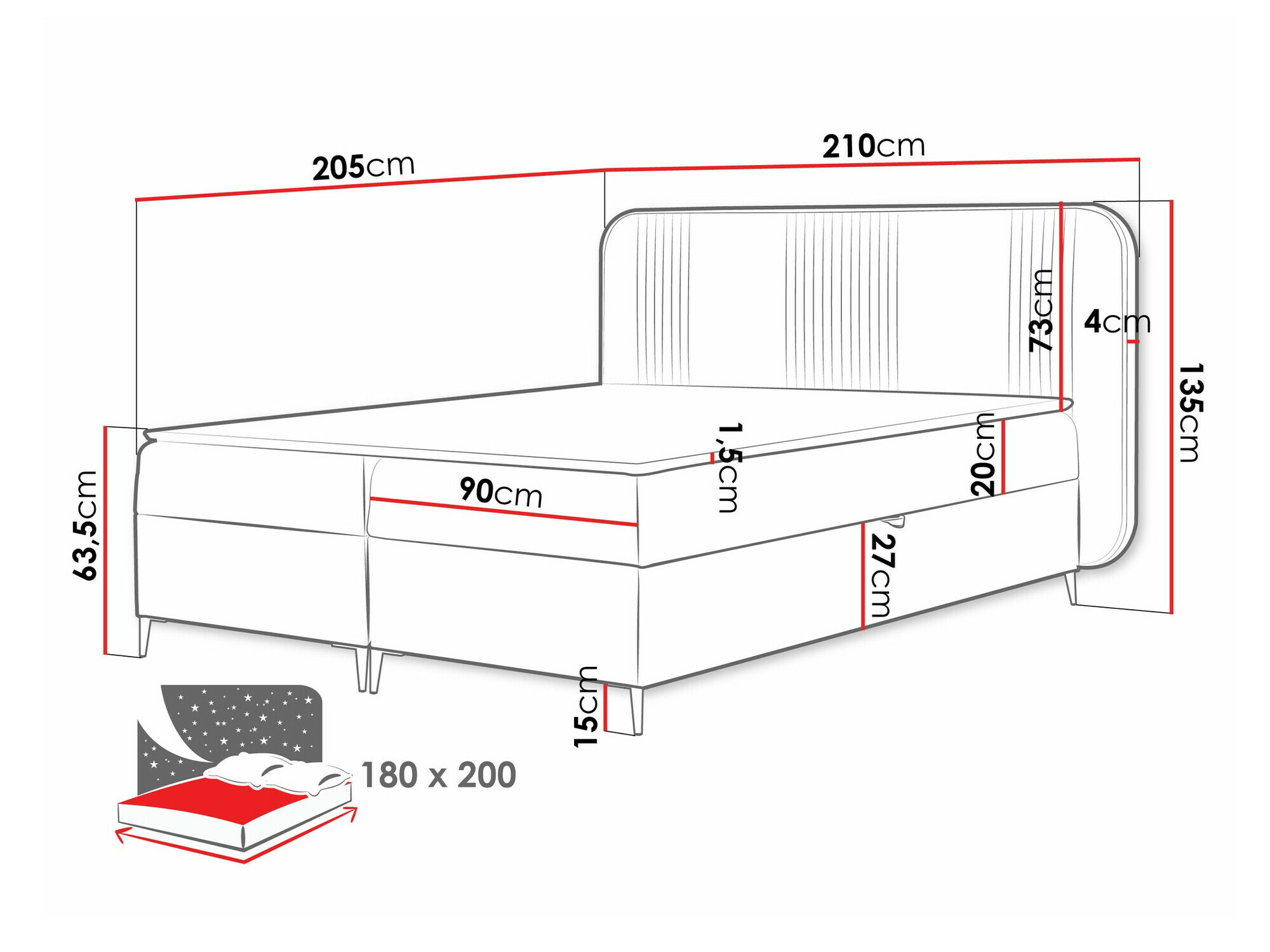 Boxspring Baltimore 196 (Magic Velvet 2225)