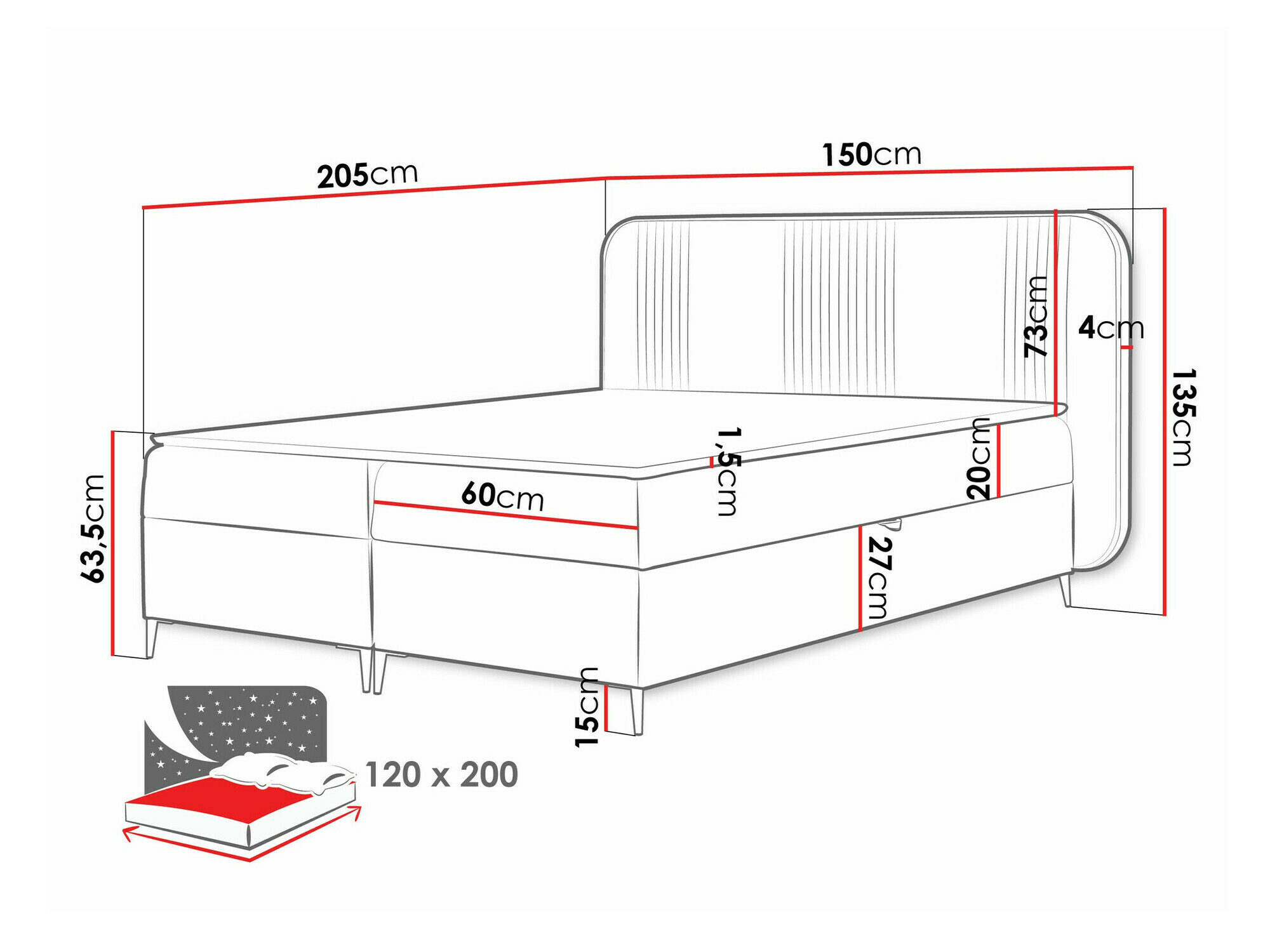 Boxspring Baltimore 196 (Magic Velvet 2239)