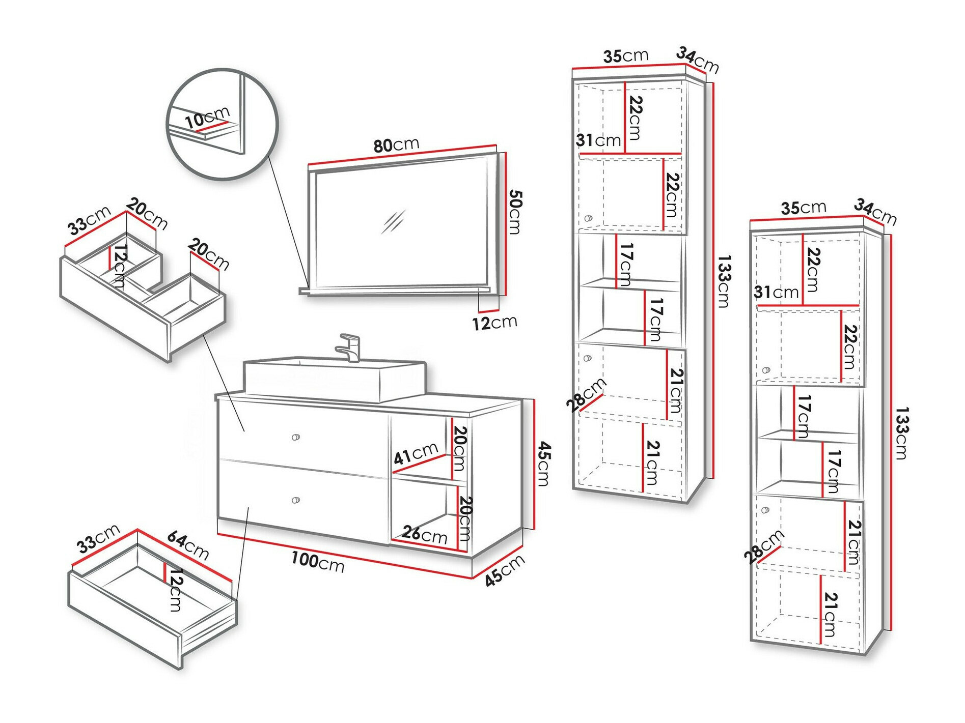 Badkamerset Ophruvi 102 (Zwart)